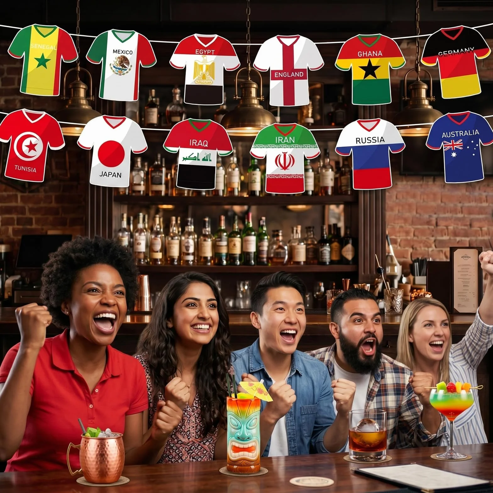 Guirlande de fanions de football 2026 - Décoration de tournoi - 49 pièces - Guirlande de drapeaux de pays - Pour la visualisation publique, bar sportif et fan - Décoration de fête (fanions en