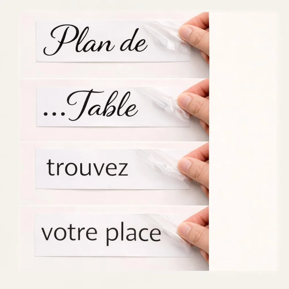 Stickers Personnalisés Plan de Table Mariage – Décoration à Coller sur Bois, Plexi ou Miroir – Fabrication Française