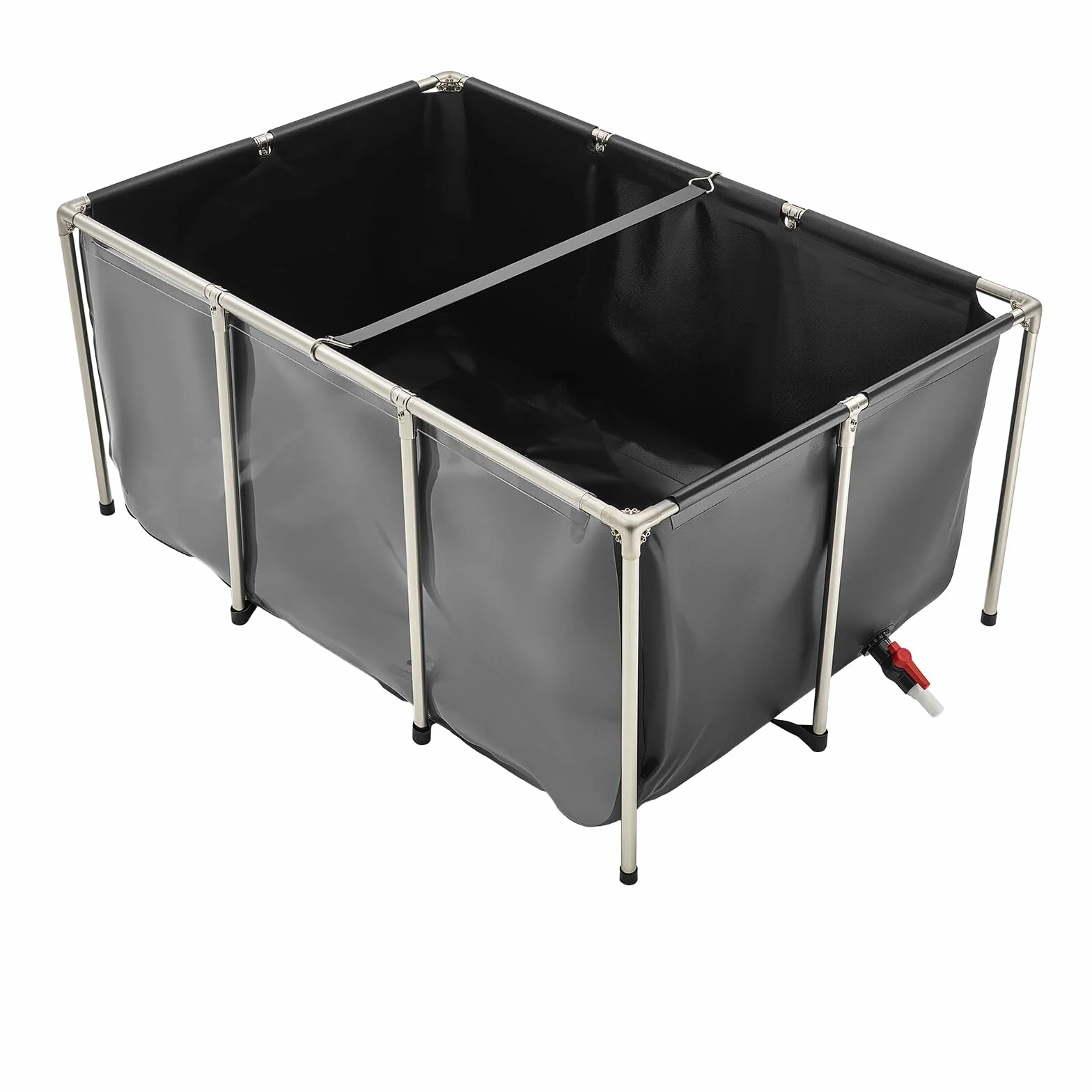 VEVOR Bassin à Poissons Hors Sol 1023,3 L PVC Toile avec Panneau Transparent Cadre Acier Inoxydable Vanne de Vidange Noir