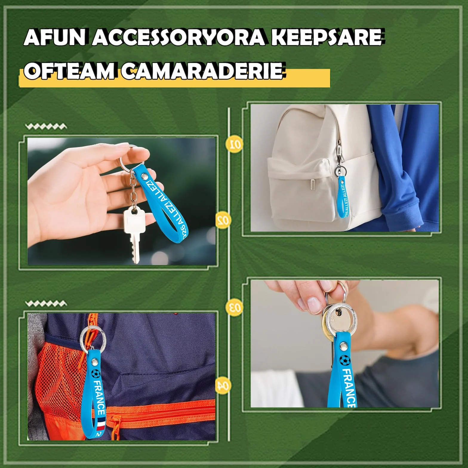 YESAH Lot de 10 porte-clés en silicone au design drapeau, lanière, cadeau robuste et flexible pour les fans, les fêtes, les événements d'équipe et l'organisation