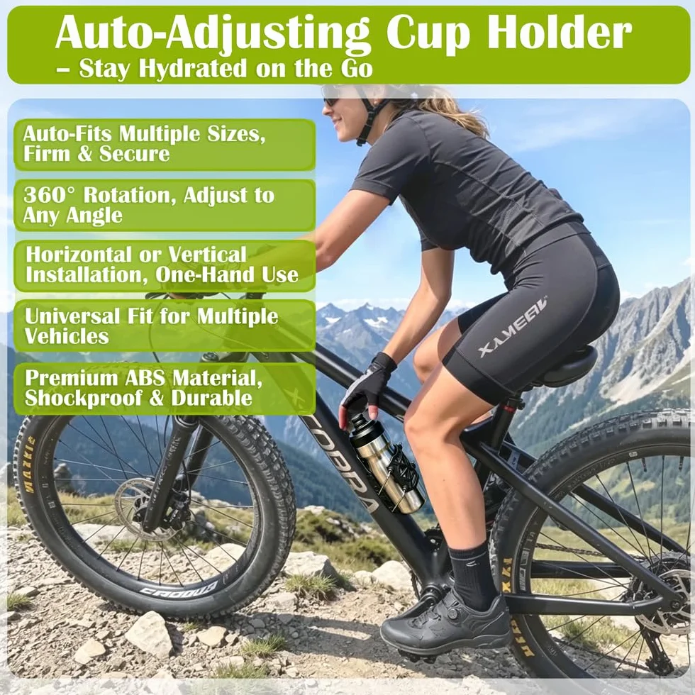 Porte-Gobelet Vélo Moto Universel, Rotatif 360°, Antichoc & Résistant aux Chocs, pour VAE Scooter Quad Bateau, Support Réglable de Guidon (Noir)