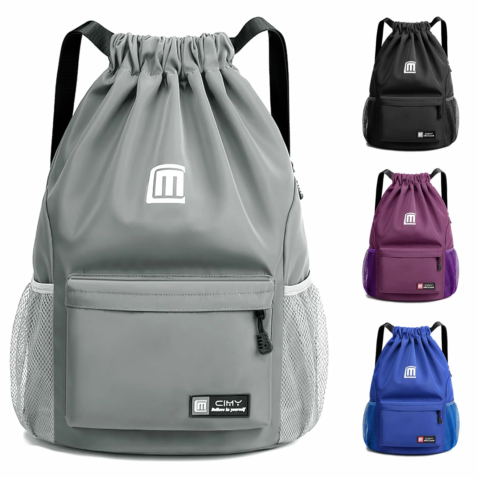 Sac à Dos Cordon Grand, Sac de Sport Imperméable pour Homme Femme Sac Cordon Sac à Dos pour Shopping Yoga Sport Voyage, Gris