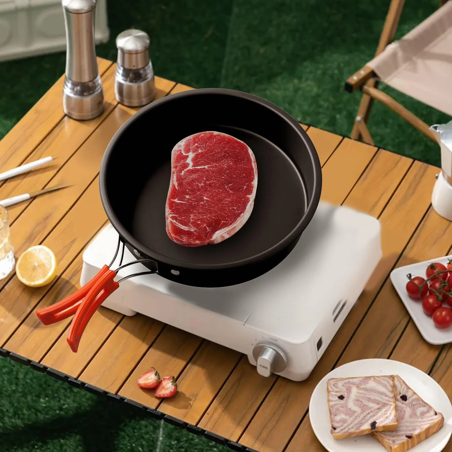 Poêle à frire de camping légère et antiadhésive avec poignée pliable pour camping en plein air, pique-nique, randonnée(grand)