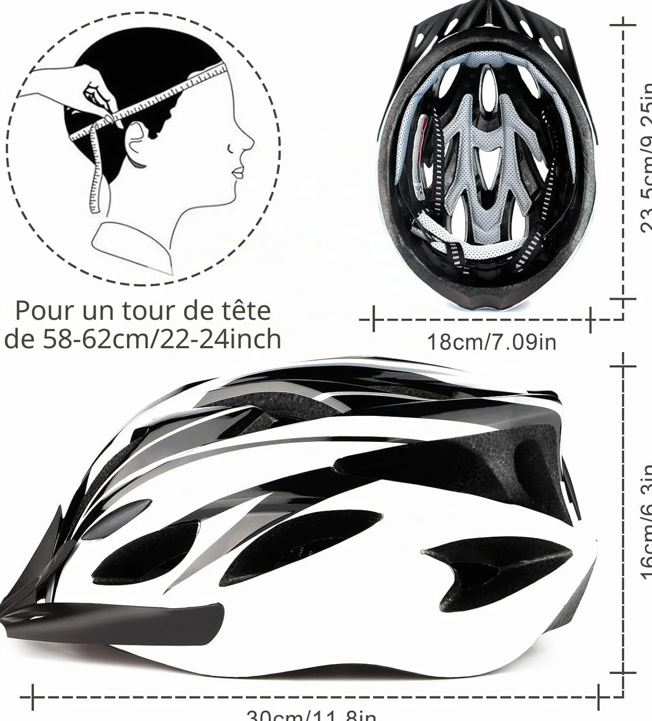 Casque de vélo pour Adulte Homme Femme - Corps EPS + Coque en Polycarbonate - Casque de VTT avec visière et Rembourrage Amovibles - Casque de vélo réglable 58-61 cm