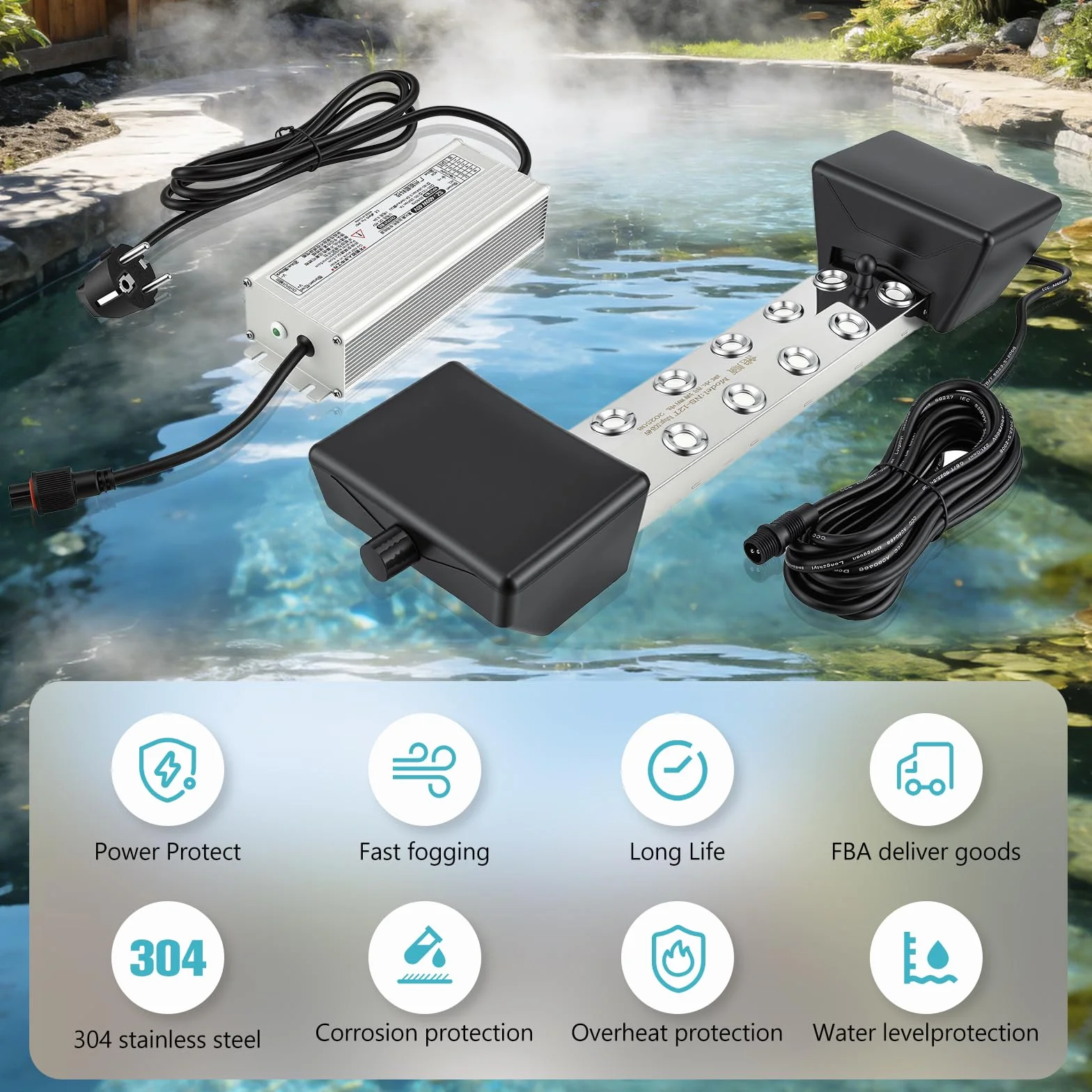 Brumisateur à ultrasons 12 têtes 9L/H 400W avec bouée générateur de brouillard pour bassin jardin serre