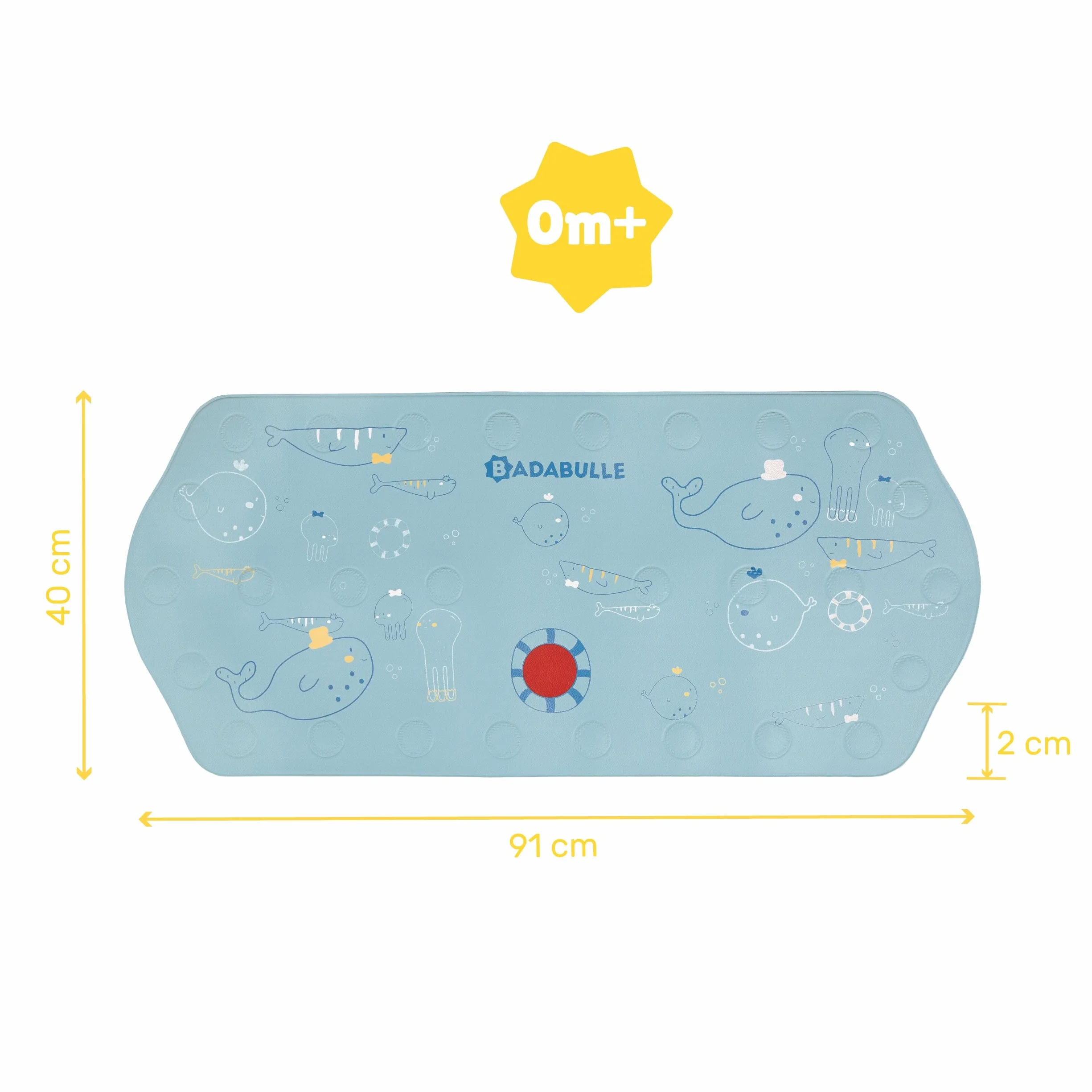 Badabulle Tapis de bain XXL Antidérapant 91 cm Témoin température >37°C Ventouses