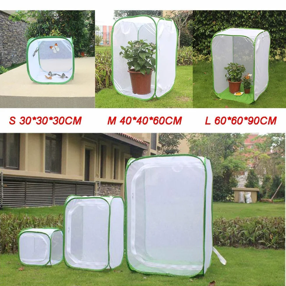 Insecte Élevage Cage Papillon Habitat PVC Transparent Pliable Amovible Blanc Filet Serre Tente pour Élevage Insectes Extérieur