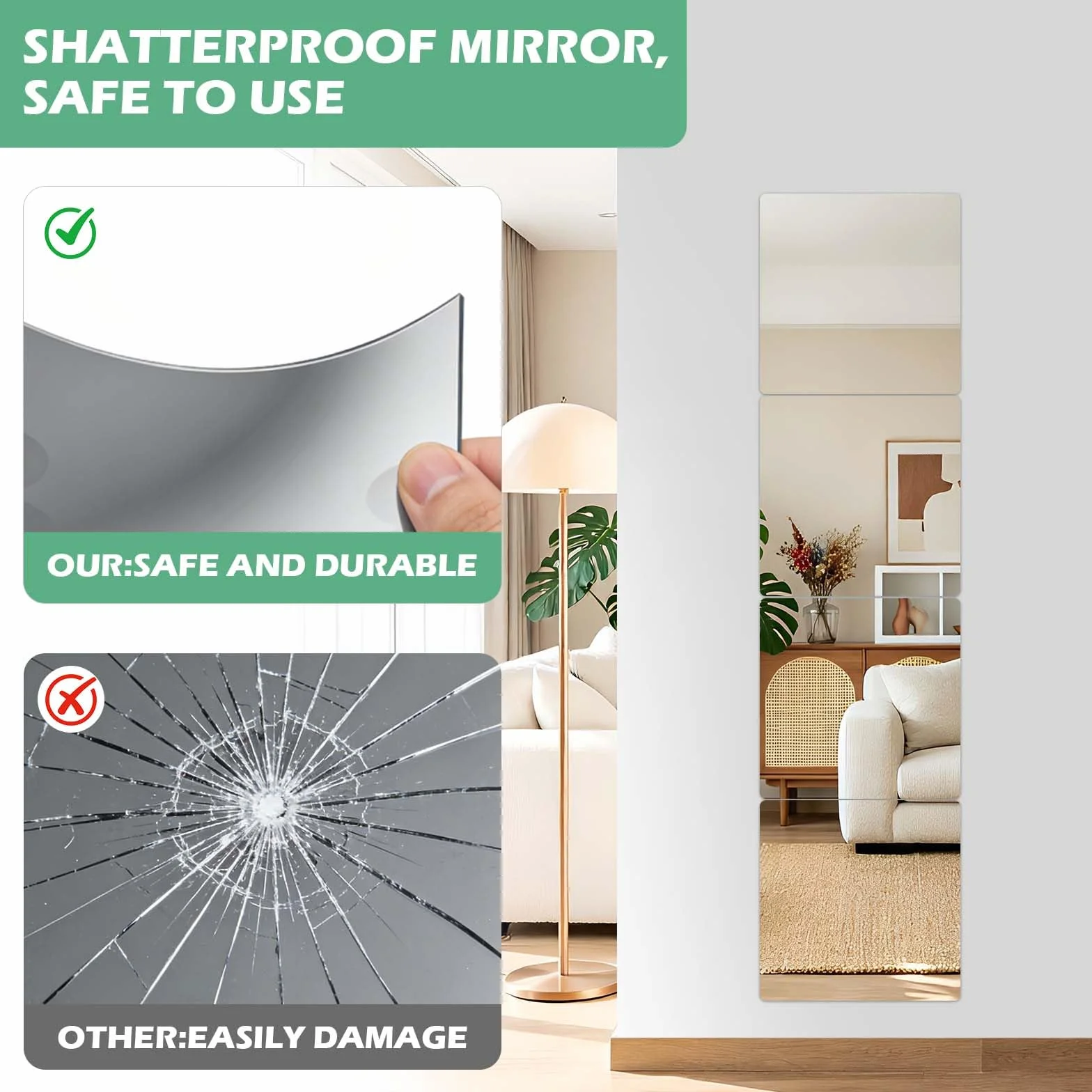 Miroirs Autocollants Incassables 25x25 cm Miroir a Coller
