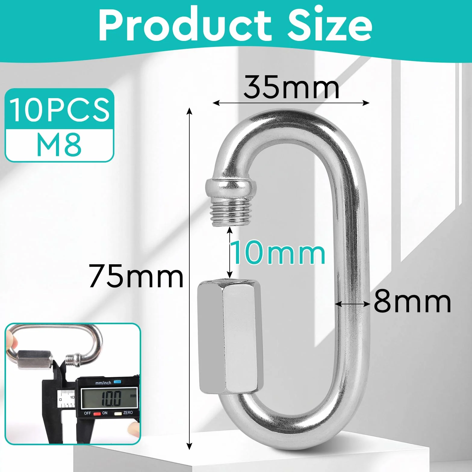 Mousqueton à Vis INOX 304 Maillon Rapide M8, Capacité de Charge 691 kg