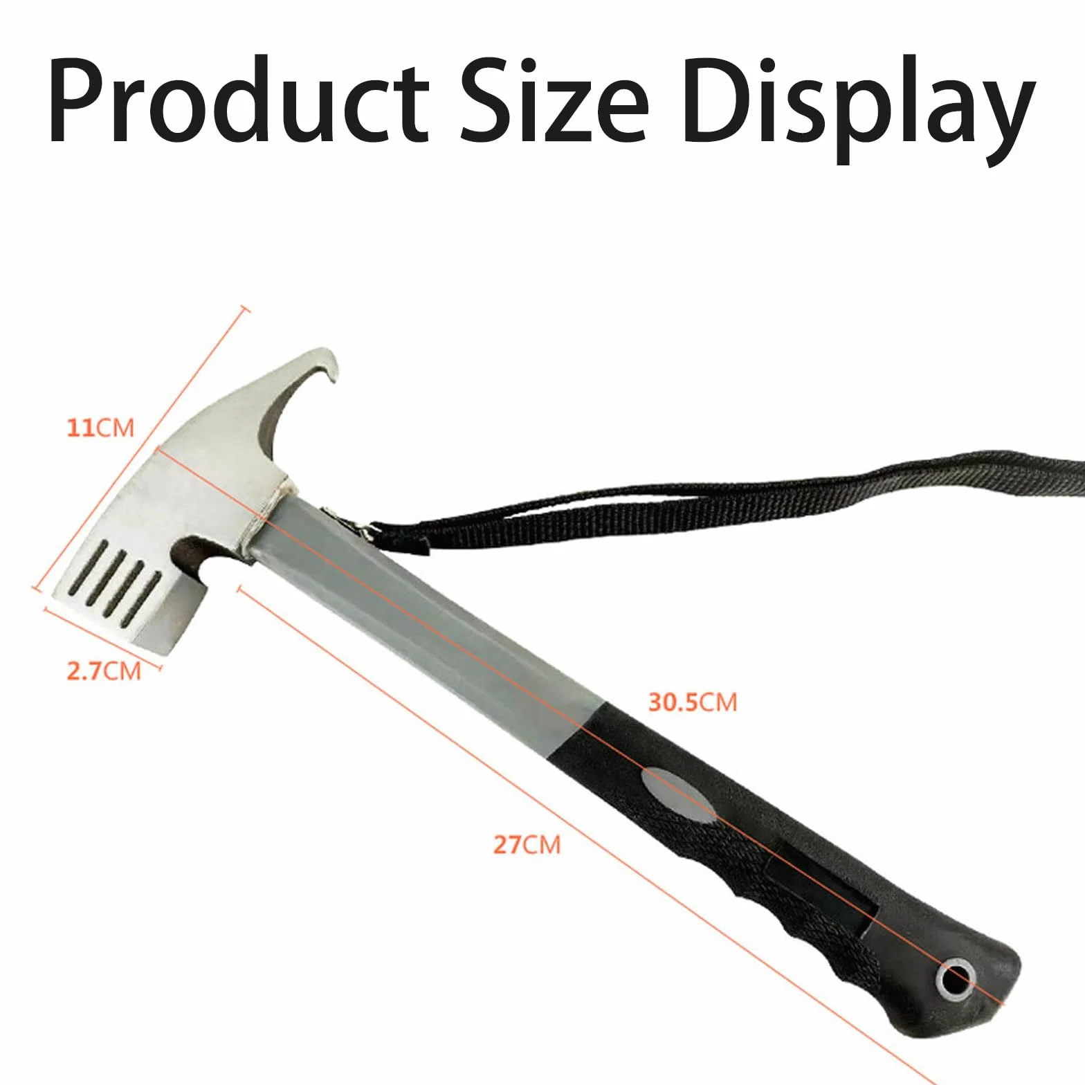 Marteau de camping avec extracteur de piquets de tente, marteau de tente en acier de 30,5 cm, maillet de tente multifonction avec sangle de maintien pour camping, pêche, alpinisme