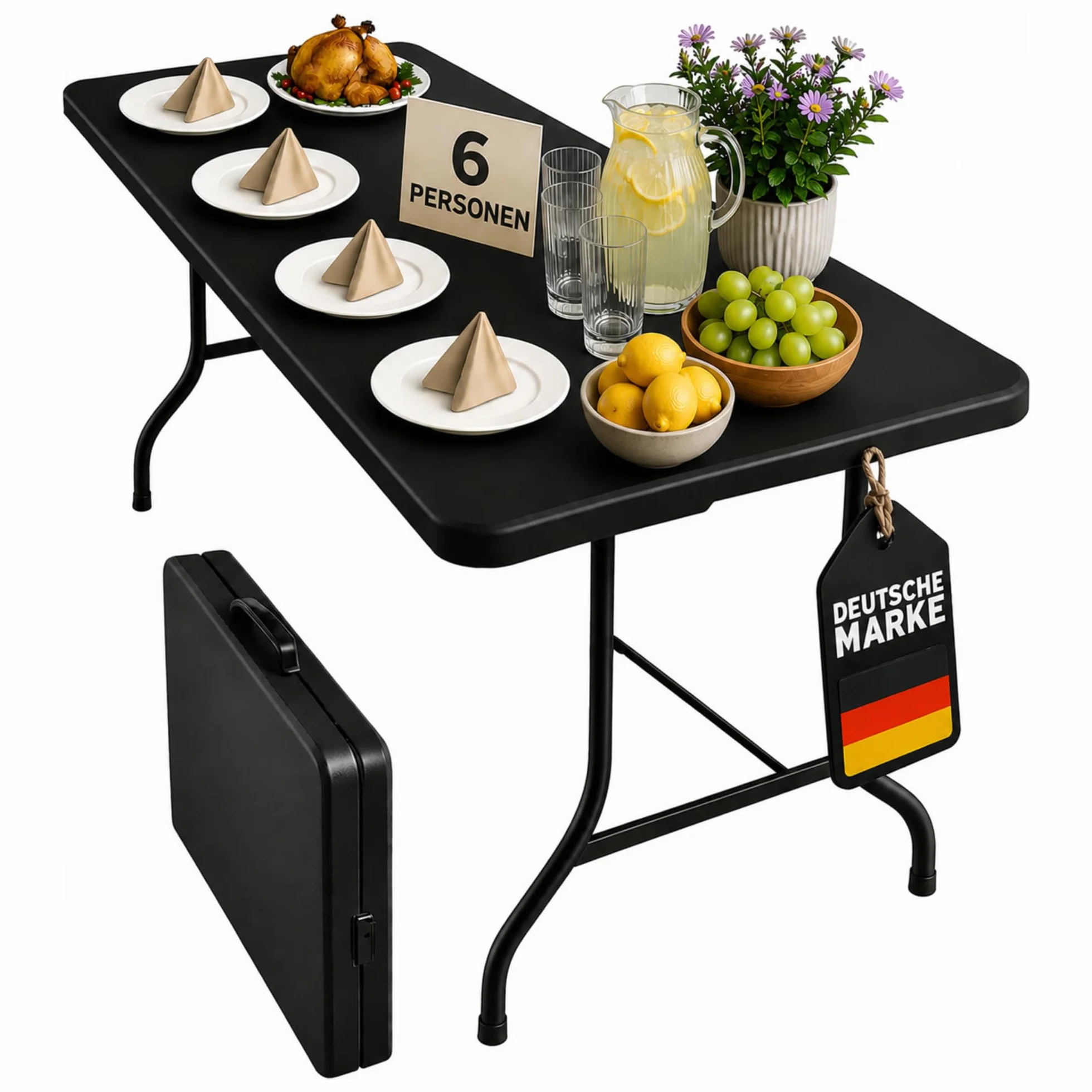 Table de Jardin Pliable en Plastique 180 x 73 cm avec Poignée de Transport - Table Pliante pour Jardin, Terrasse et Balcon - Table de Camping pour 6 Personnes (Kyoto)