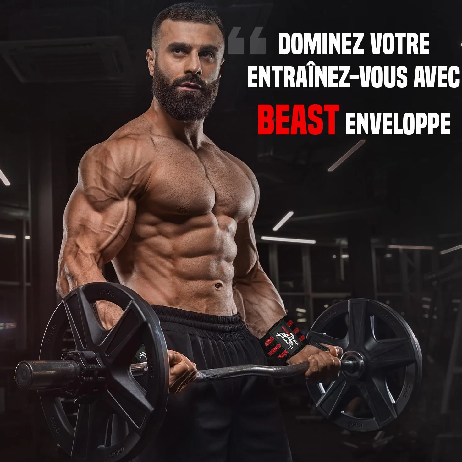 Beast Rage Gym Sangles d'haltérophilie pour fitness Sangle de support de poignet rembourrée en néoprène pour musculation, entraînement, sangle de traction, accessoires de fitness pour hommes et femmes