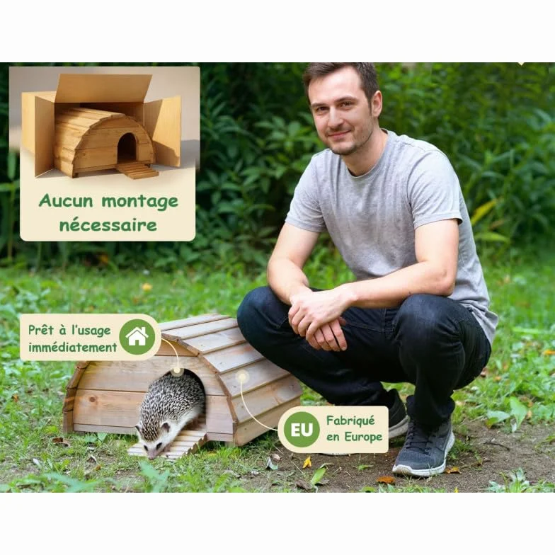 Abri Cabane Mangeoire Hérisson Refuge extérieur en Bois Massif Brun Moyen