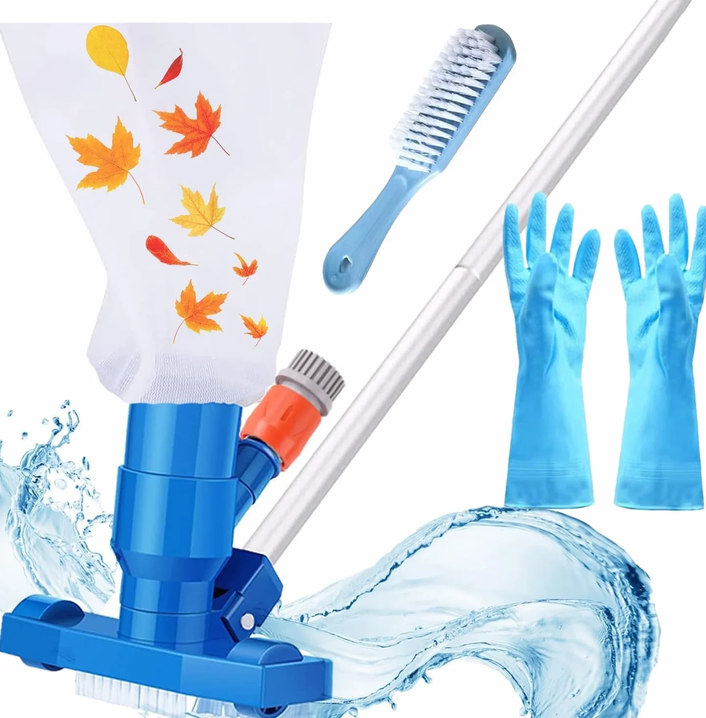 Aspirateur de Piscine, Mini Aspirateur Portable avec 5 Sections de Poteau et Sacs à Filet, Kit Nettoyage Piscine