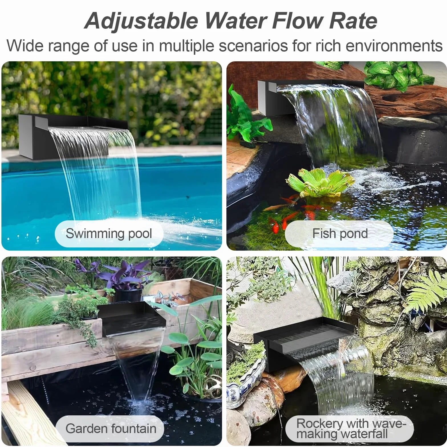 Cascade 30 cm pour Bassin de Jardin, Bac en Acier Inoxydable 304 avec Pompe 45W 3000 L/h et Tuyau 3m