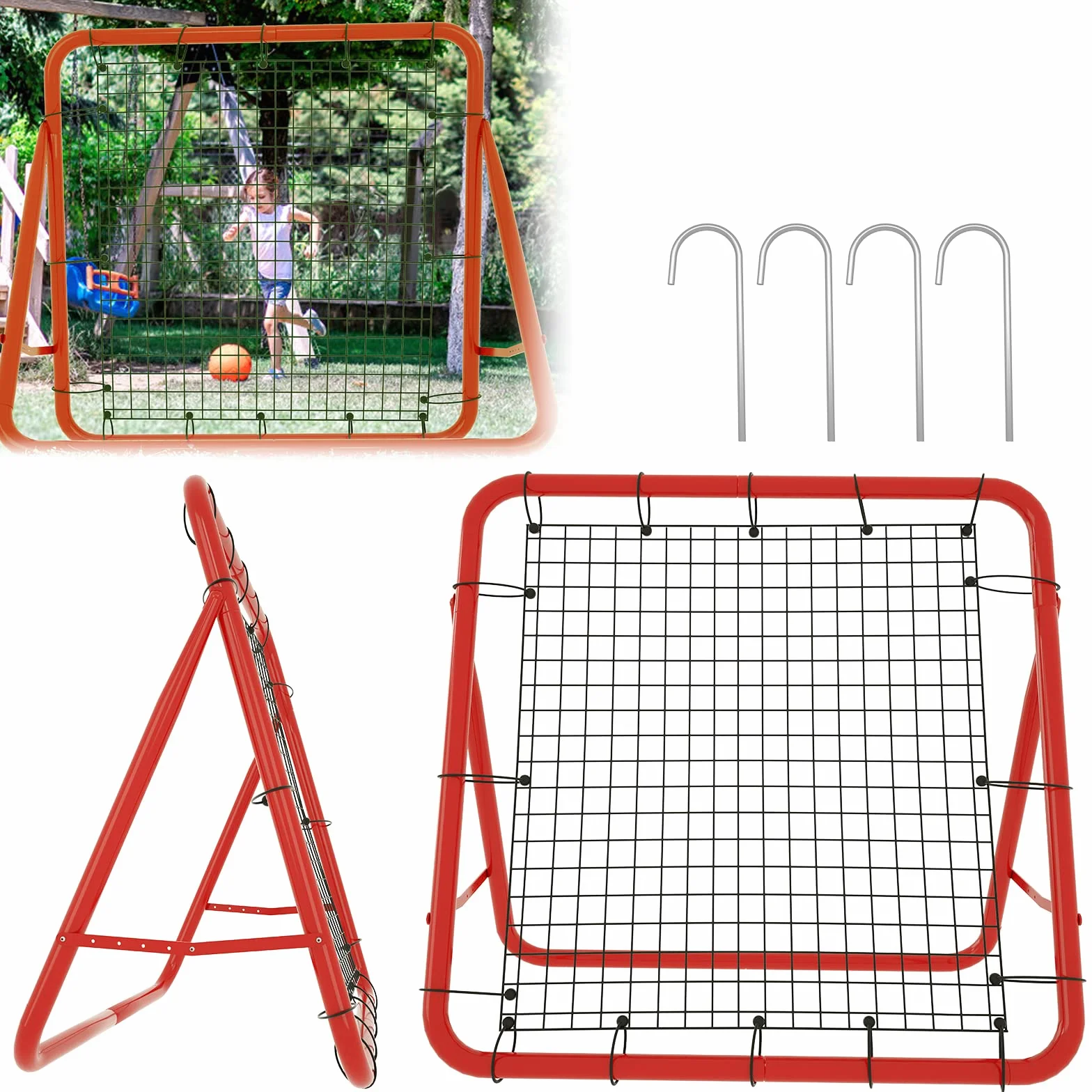 Filet de rebond pour football, baseball, tennis, entraînement, réglable, 5 niveaux, pliable, panneau de rebond, pour enfants, 100 x 100 x 65 cm