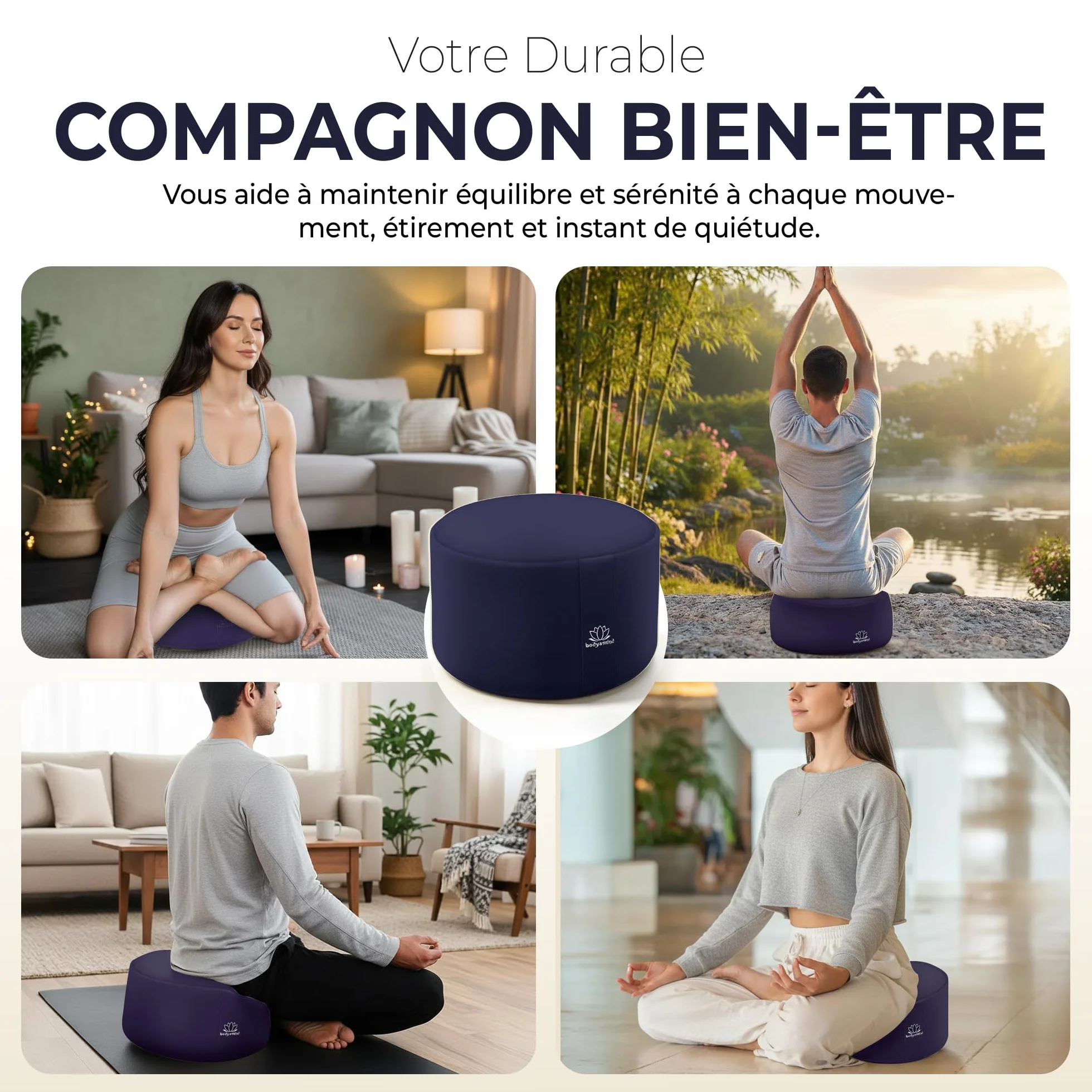 Body & Mind® Coussin de Yoga Coussin de Sol pour la méditation et Le Yoga ; Housse Lavable et Rembourrage Respirant de qualité supérieure ; Hauteur d'assise 19 cm