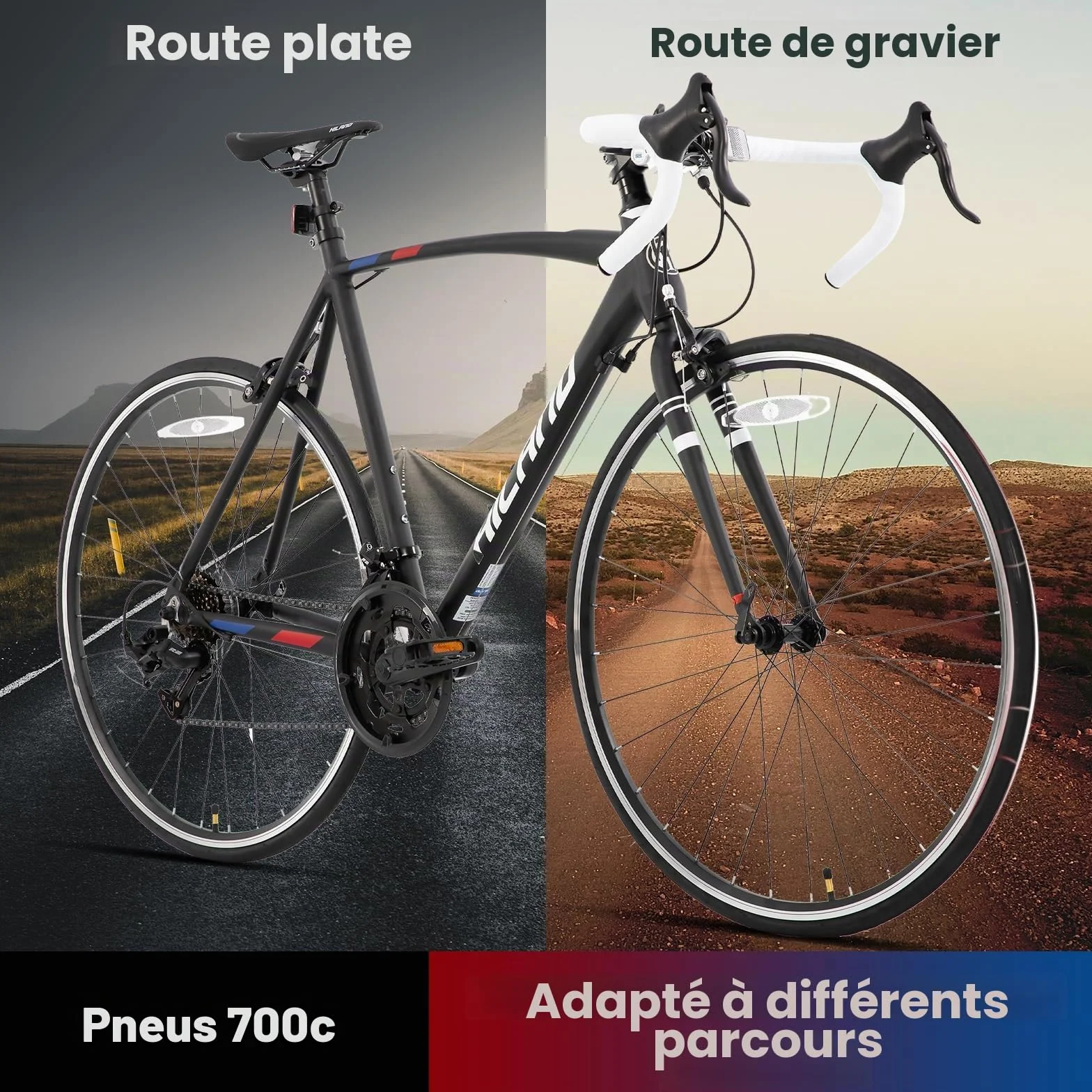 HILAND Alliance Vélo de Route 28" 700C, 14 Vitesses, Cadre Aluminium 49/53/57 cm, Noir/Blanc