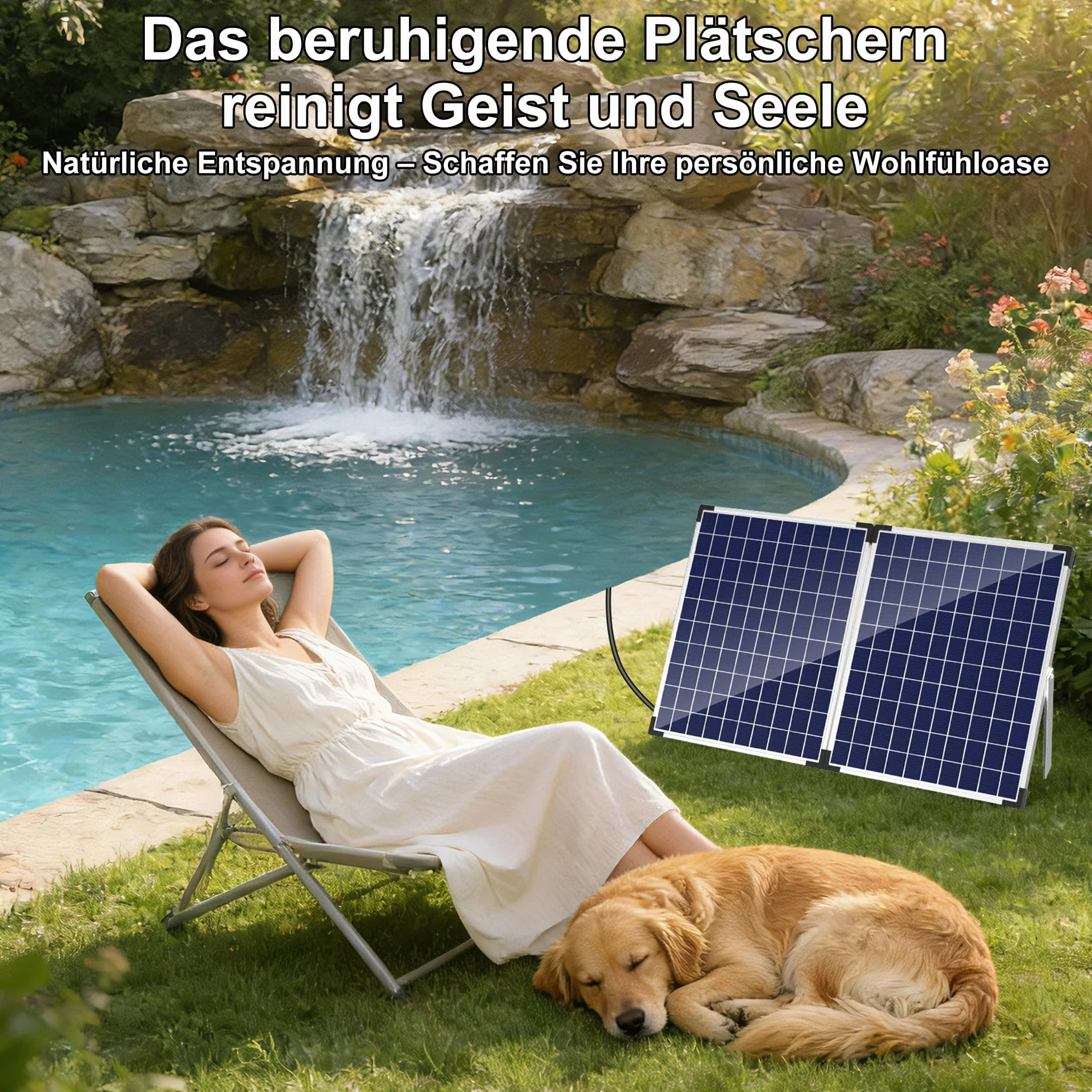 Ensemble complet de cascade solaire en acier inoxydable 50W pompe 40W 2100L/H 20 cm pour bassin de jardin