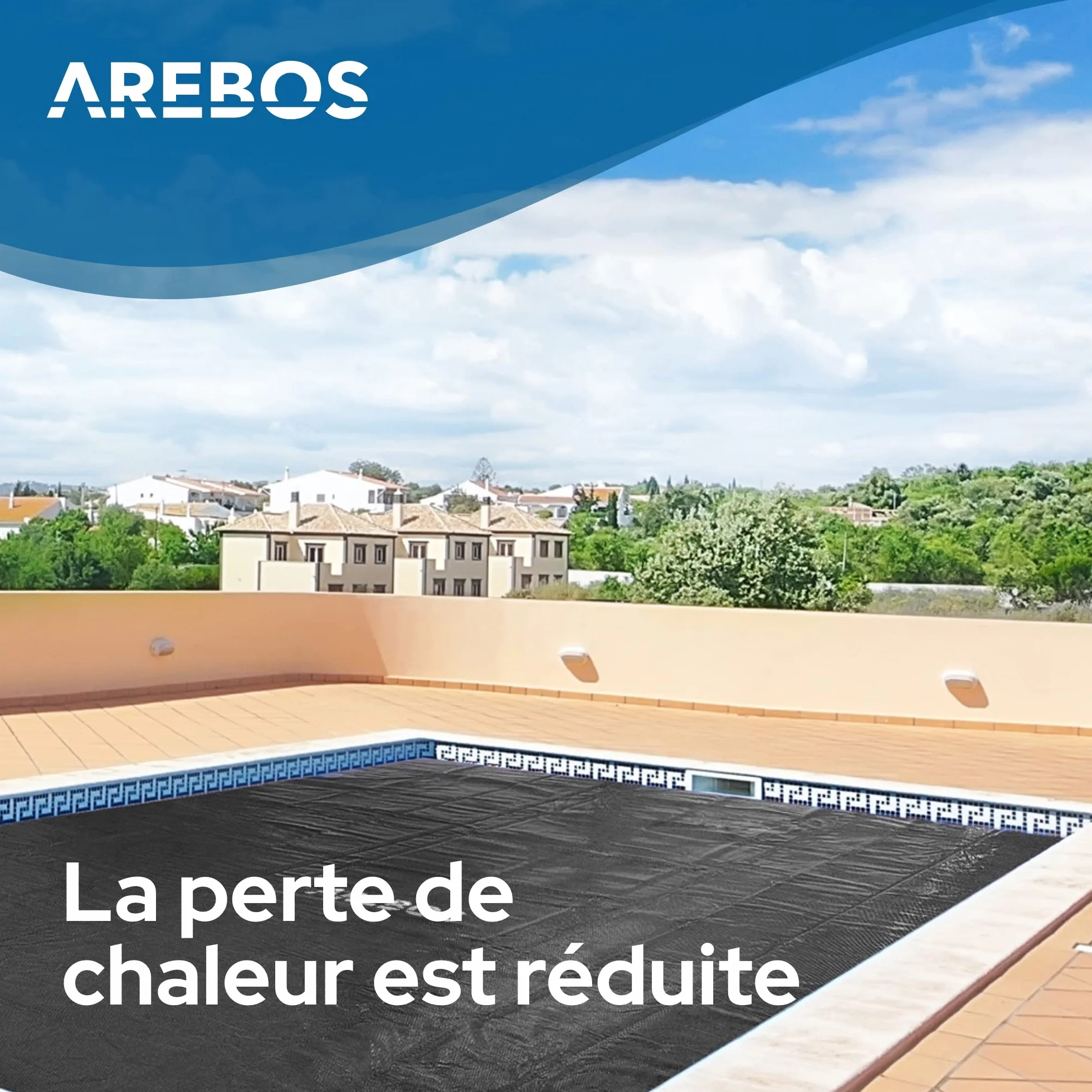 Arebos Bâche Solaire de Piscine Rectangulaire 5,49 x 2,74 m Noir 120 µm
