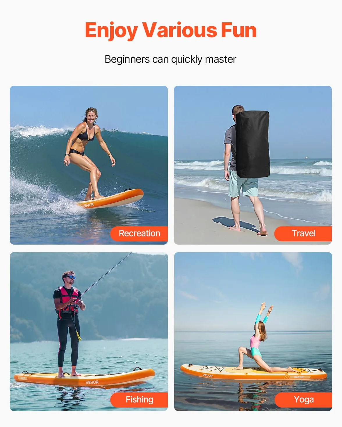 VEVOR Paddle Gonflable, Planche à pagaie Debout Sup, Ultra-légère, avec Accessoires de Pompe, pagaie, aileron, Sac à Dos, Laisse de Cheville, Sangle