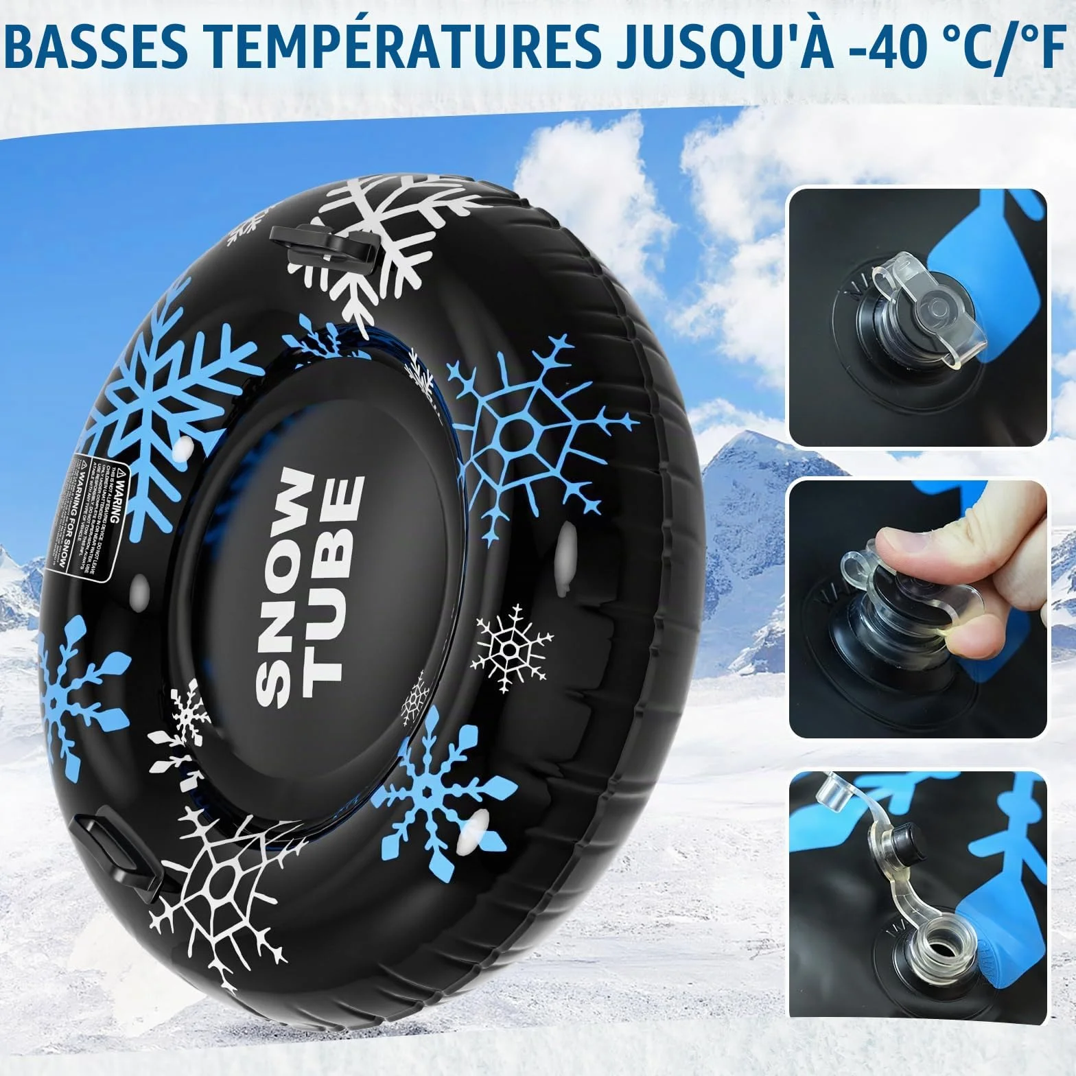 Tube à Neige, Tube à Neige Gonflable de 120 cm avec poignées, Luge Gonflable Robuste de 0,6 mm d'épaisseur pour Enfants Adultes, Jeux de Neige en Plein air d'hiver, Ski, Patinage, Luge
