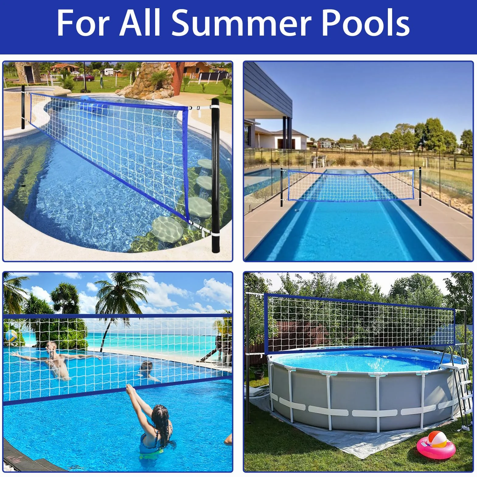 Filet Volley Piscine 457 X 91 CM, Réglable et Imperméable, Remplacement Portable, Filet Résistant en polyéthylène (PE) pour Jeux d’Eau, Jardin, Plage et Activités Extérieures