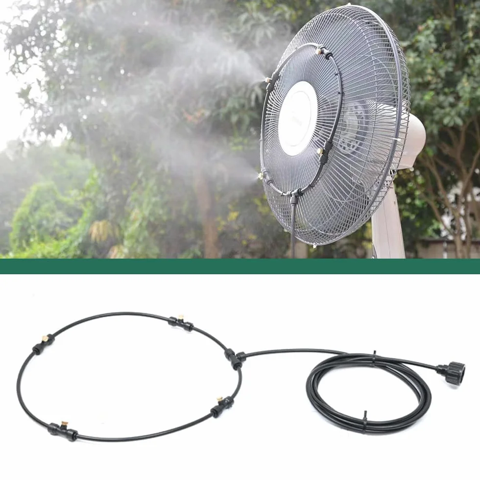 Kit brumisation ventilateur extérieur 3 m 5 buses laiton valve contrôle eau