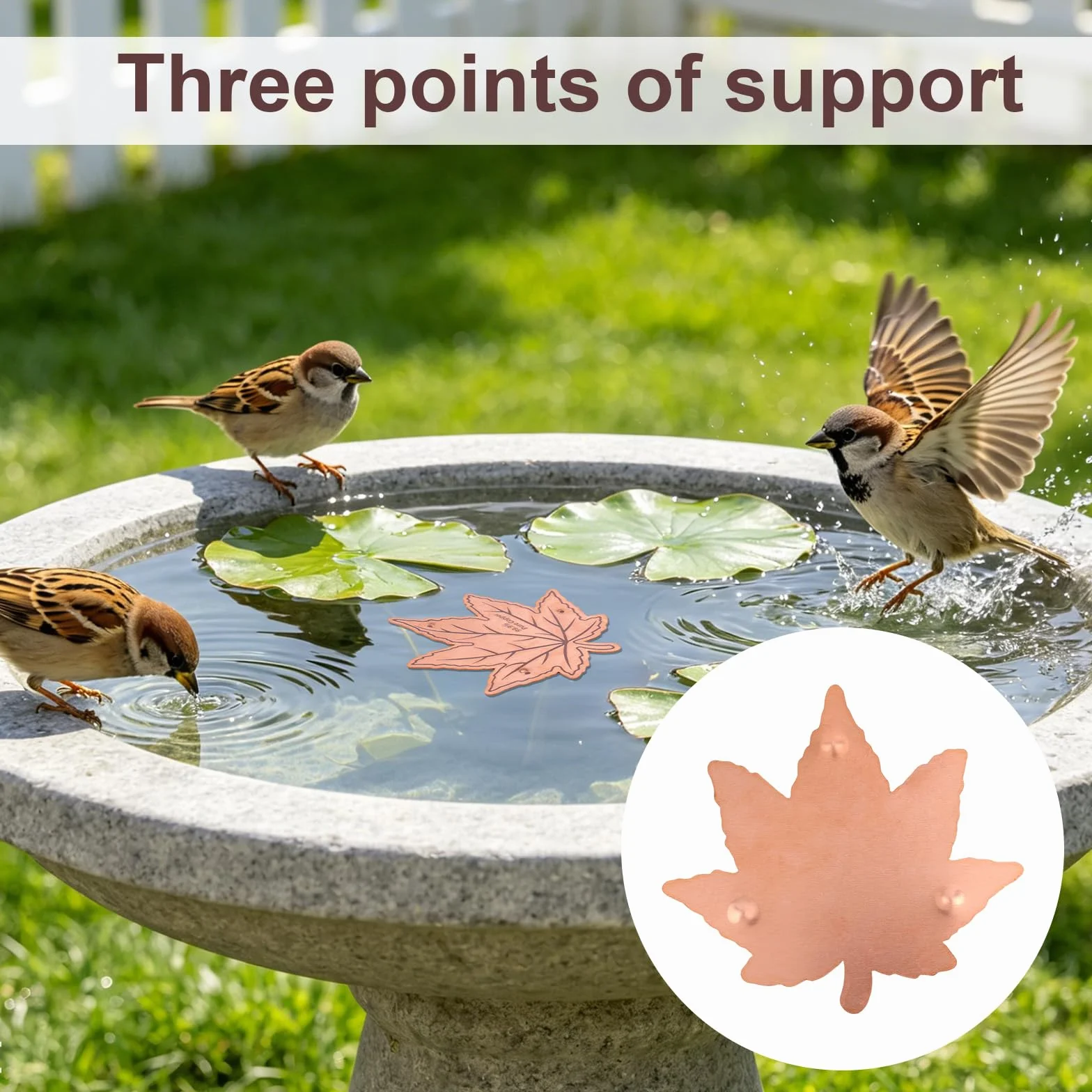 BOXOB Nettoyeur Bain d'Oiseau Cuivre Pur Support Trois Points Purificateur d'eau Sûr Toute Saison