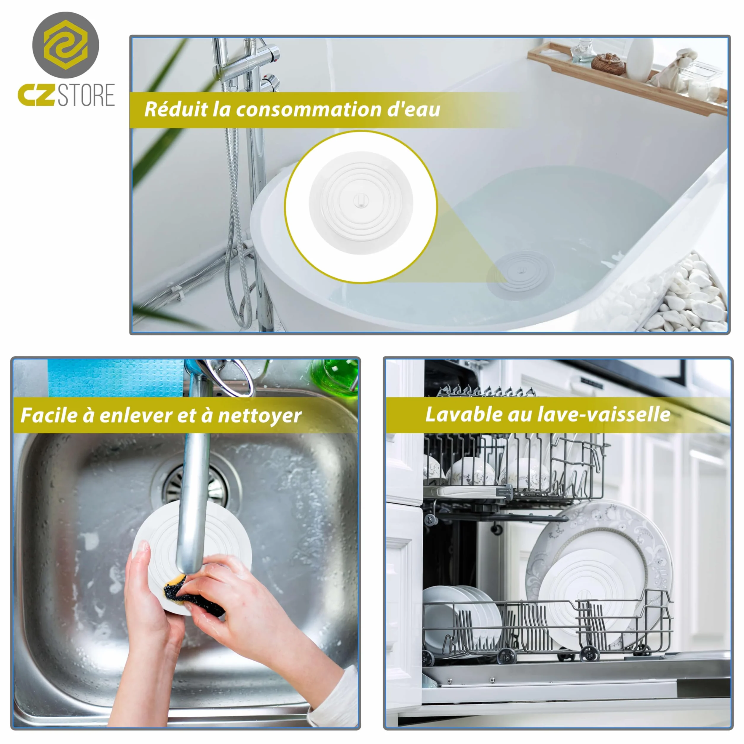 Bouchon Baignoire Silicone 15,2 CM - Bouchon Evier Cuisine Lavabo Salle de Bains