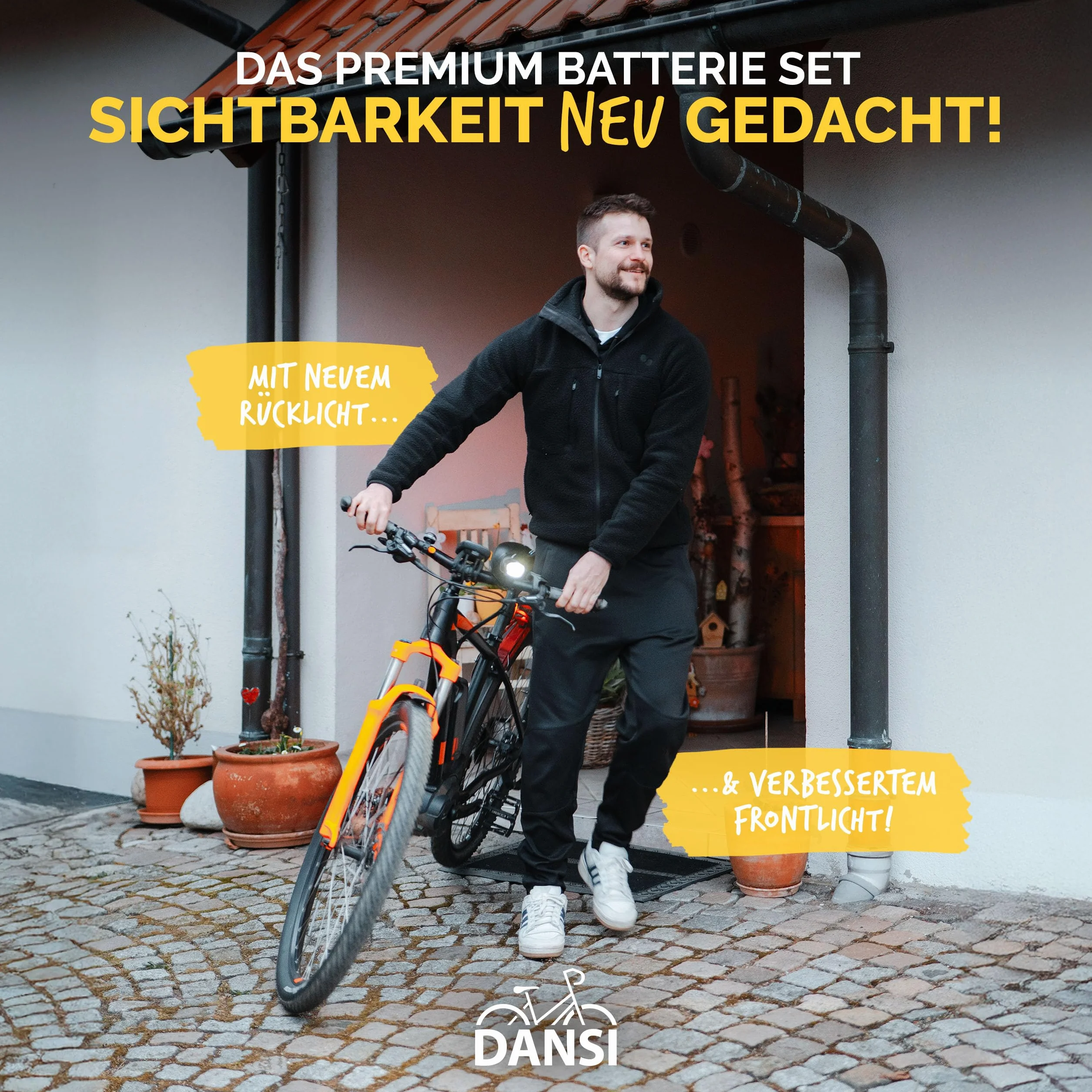 DANSI Jeu de Feux de vélo StVZO I Éclairage de vélo LED I Feu Avant Clair
