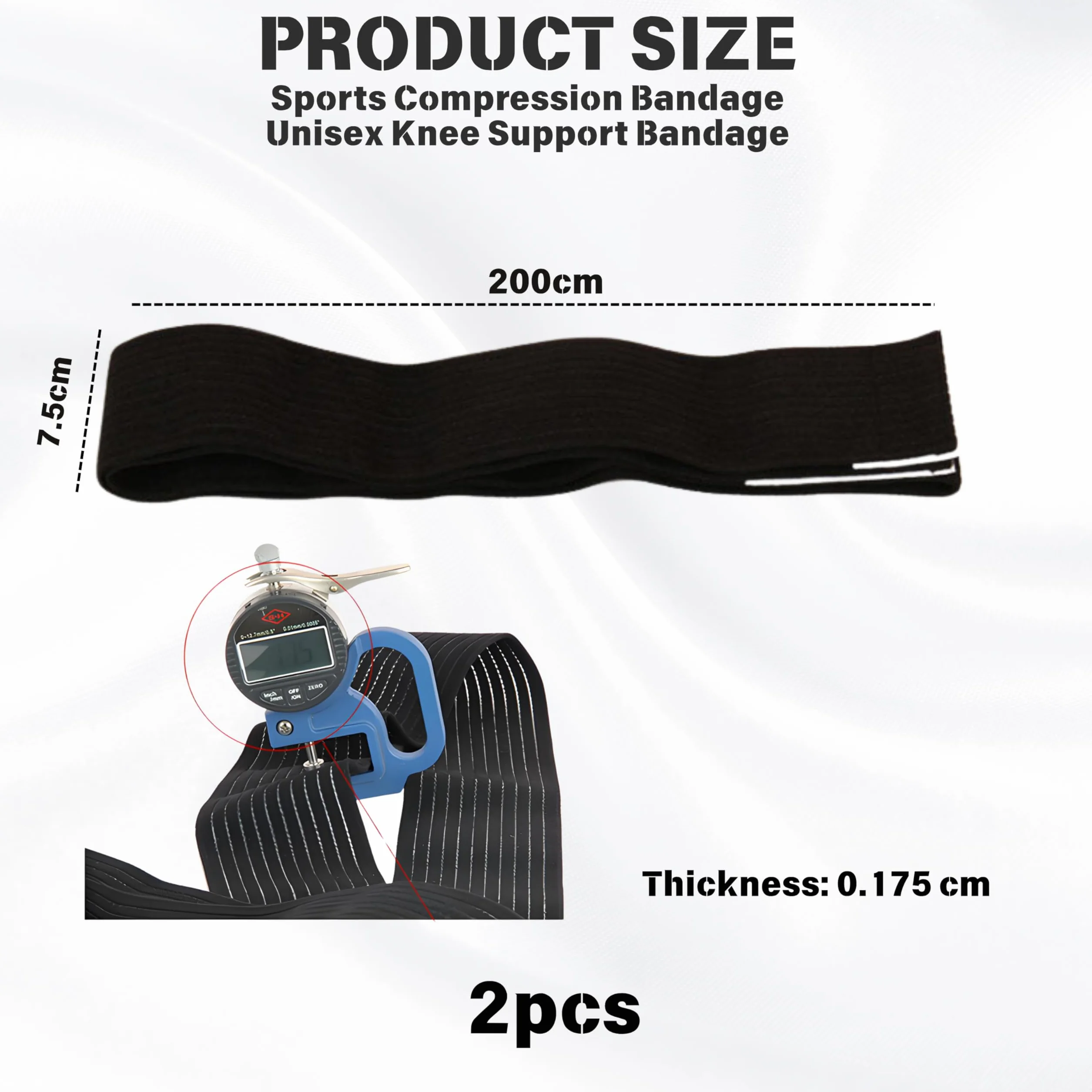 Générique 2 pièces de 200 cm de Bandage pour cuisse, bande adhésive à haute élasticité, bandage de compression pour sport de force, genou, jambe, bande de fixation pour bras, coude, mollet, main