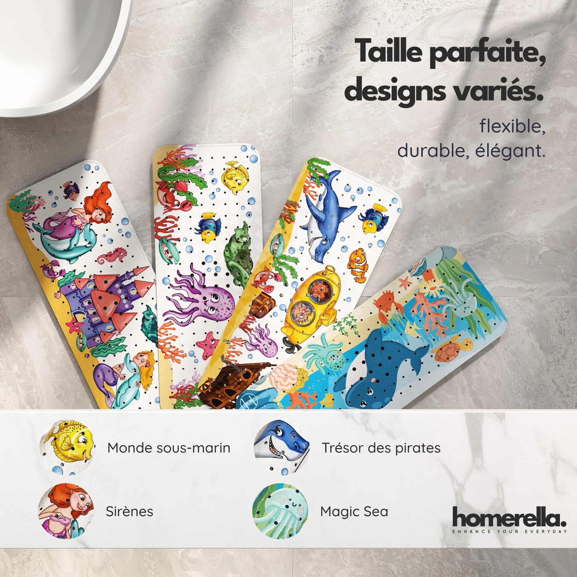 Homerella Tapis de Bain antidérapant 100x40 cm antibactérien