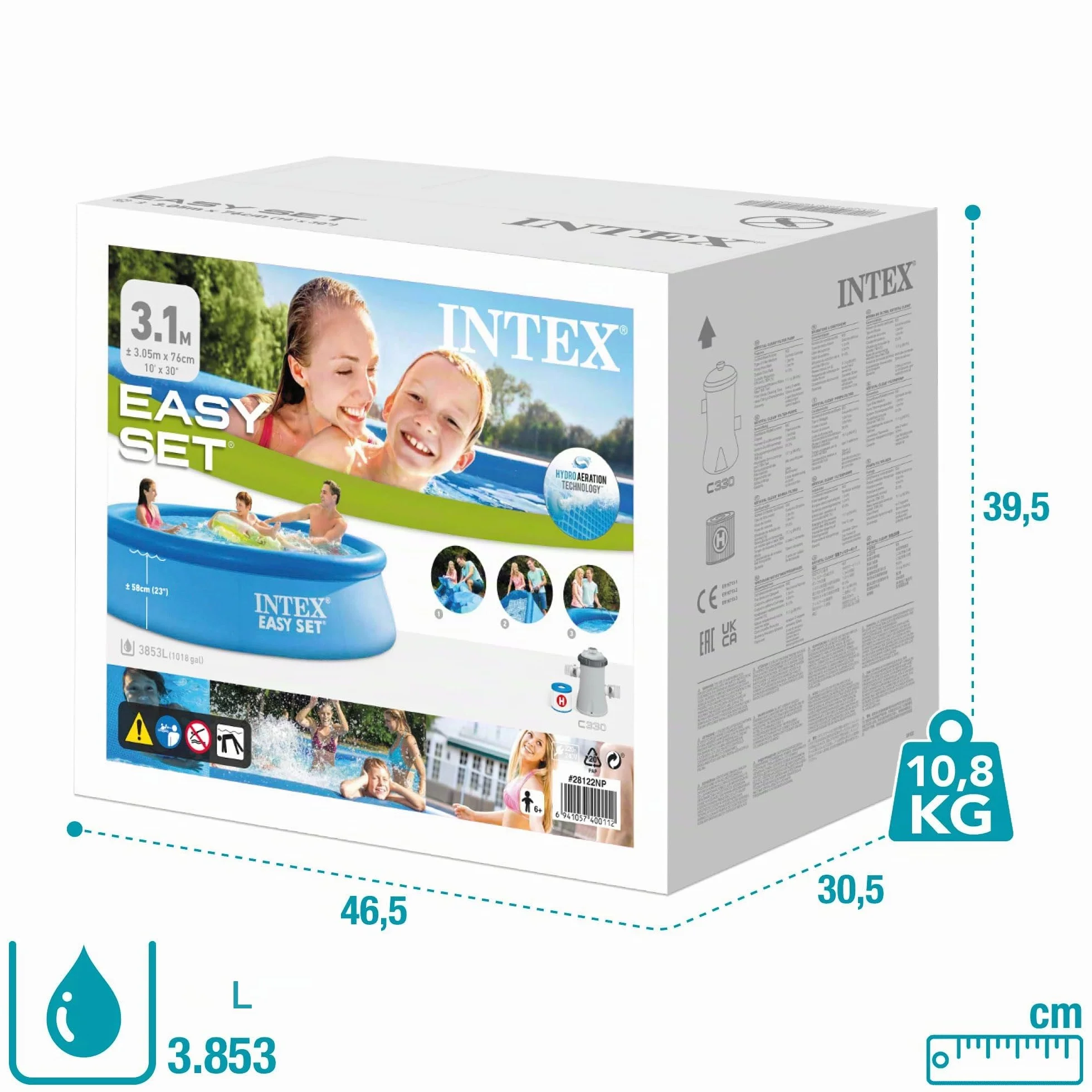 Intex Kit Piscinette Easy Set Autoportante 3,05 x 0,76 m avec Epurateur à Cartouche 1m3/h