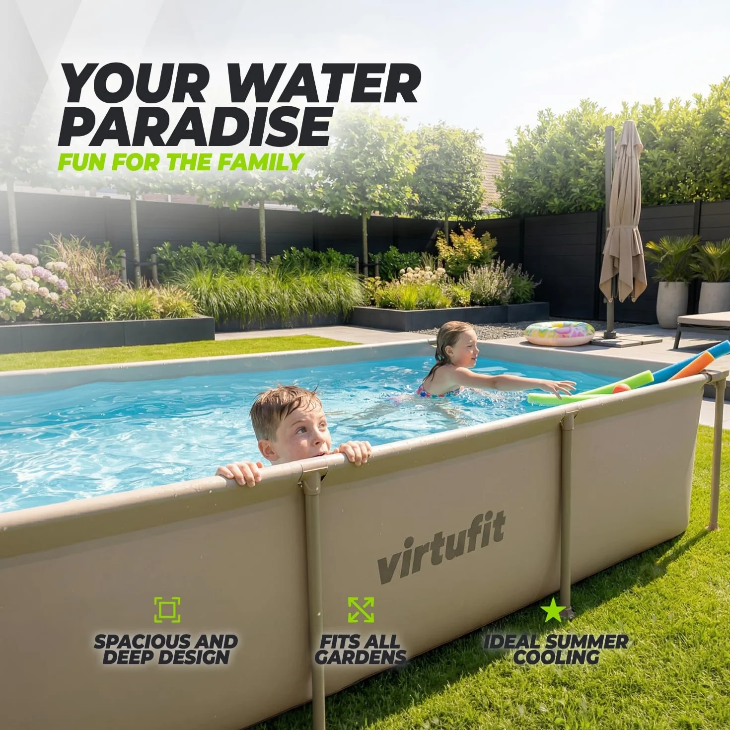 VirtuFit Piscine Beige 260 x 180 x 66 cm Ronde Komplettpaket