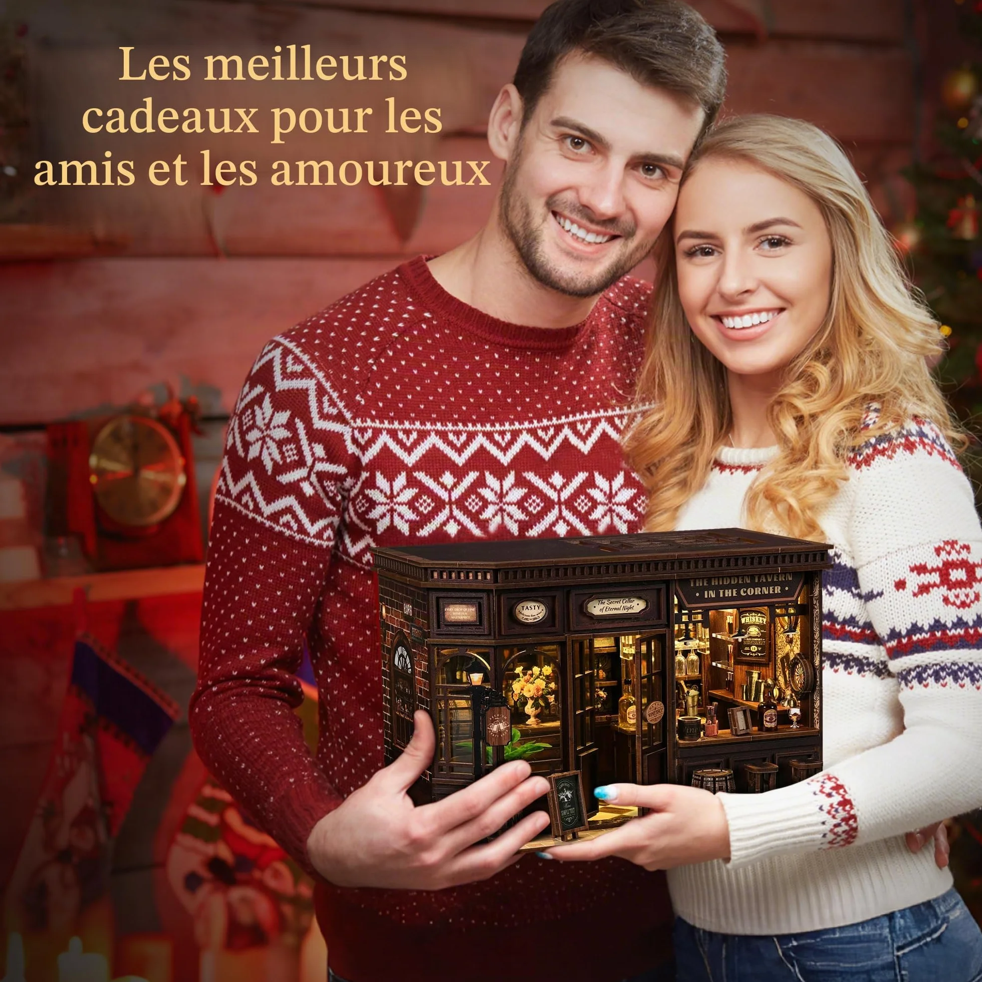 Book Nook Bistrot Kit DIY Miniature Maison Poupées avec LED 3D Serre Livre Cadeau 14+