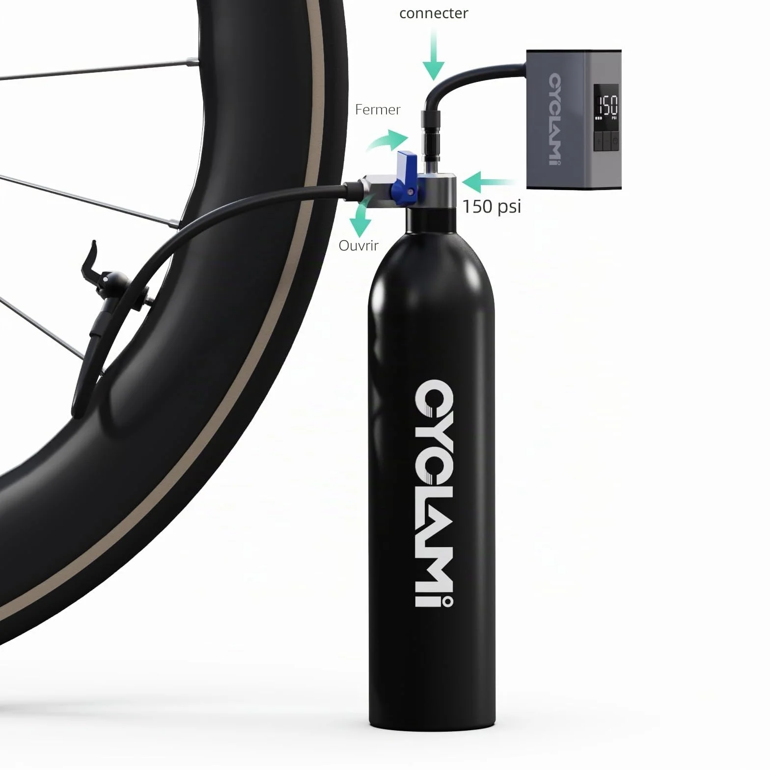 Pompe Compresseur Gonfleur Tubeless 1.3 litres, Gonfleur de Pneus - Pompe à Air pour Vélo de Route et de Montagne avec AV/FV