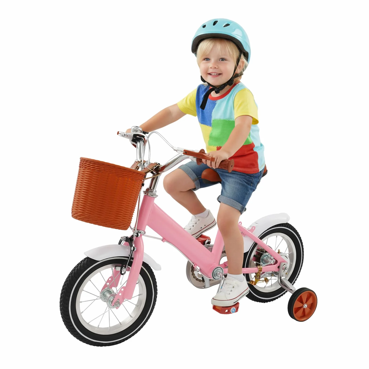 Vélo pour enfant de 12 ", vélo pour enfants à partir de 3 ans, vélo pour enfants avec panier et roues stabilisatrices, siège et guidon réglables en hauteur