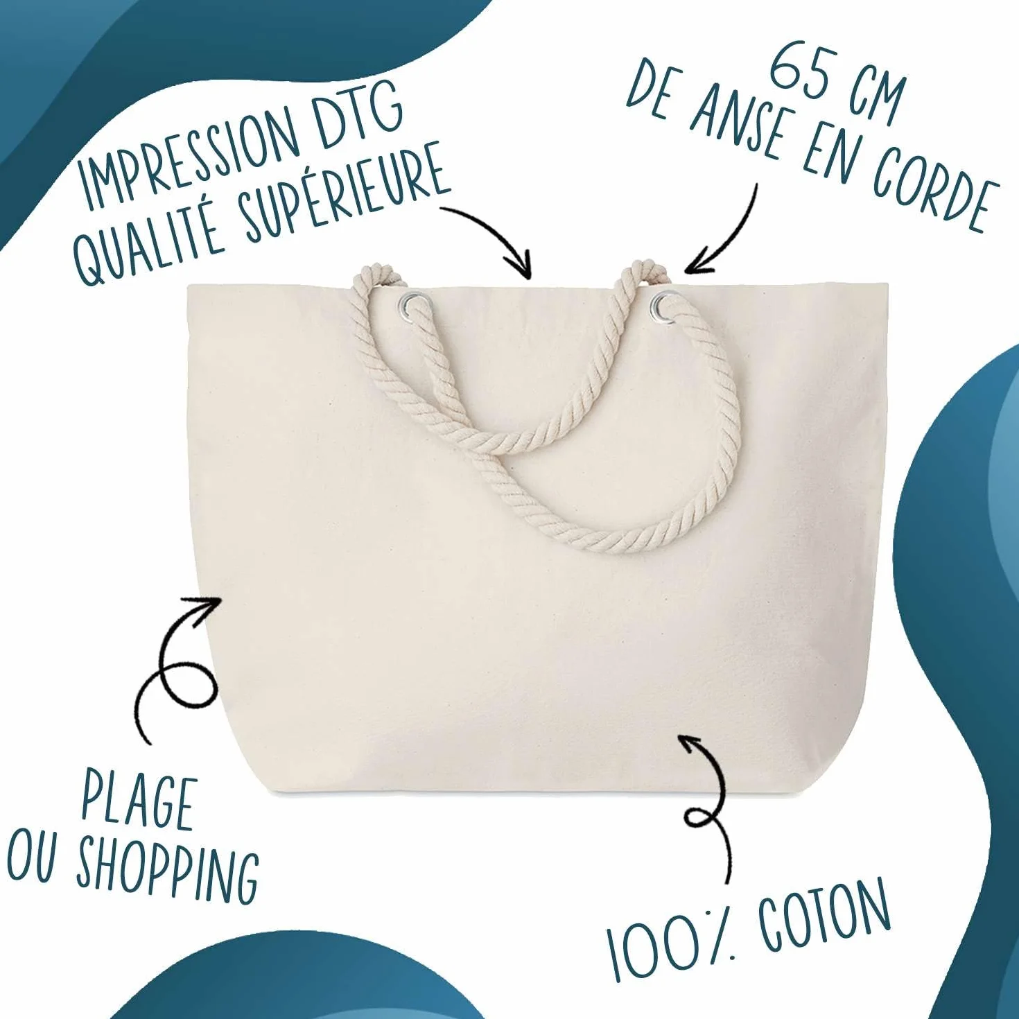 Sac de plage avec anse corde Retraitée d'exception | Toile de Coton Cadeau Départ Retraite Femme Grand Sac de Transport & Sport