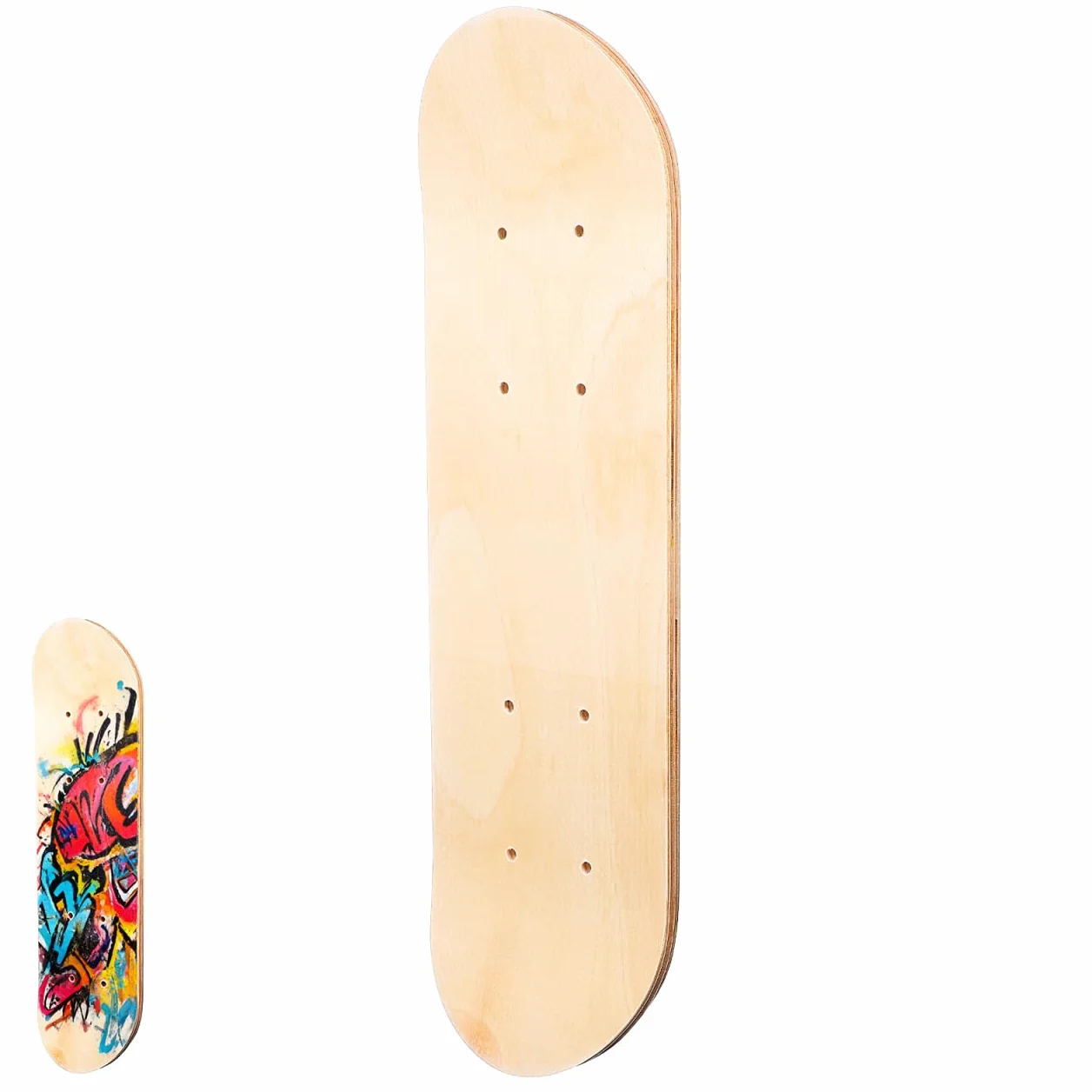 Toyvian Planche de Skate Vierge, Skate Bois d'Érable 7 Couches Plateau de Skateboard DIY avec Trous Pré-PerçéS pour Peinture Graffiti Loisirs Créatifs Enfant Décoration Murale Activité Manuelle, 43cm