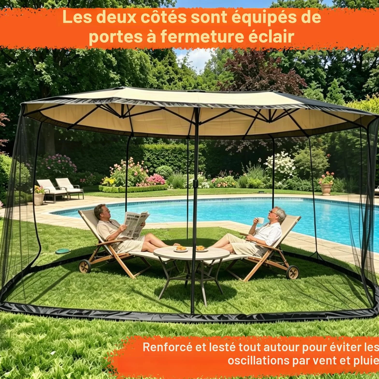 Moustiquaire pour pavillon 3x3m, filet anti-insectes zippé, pergola réglable, mailles fines, extérieur, noir, 300x300