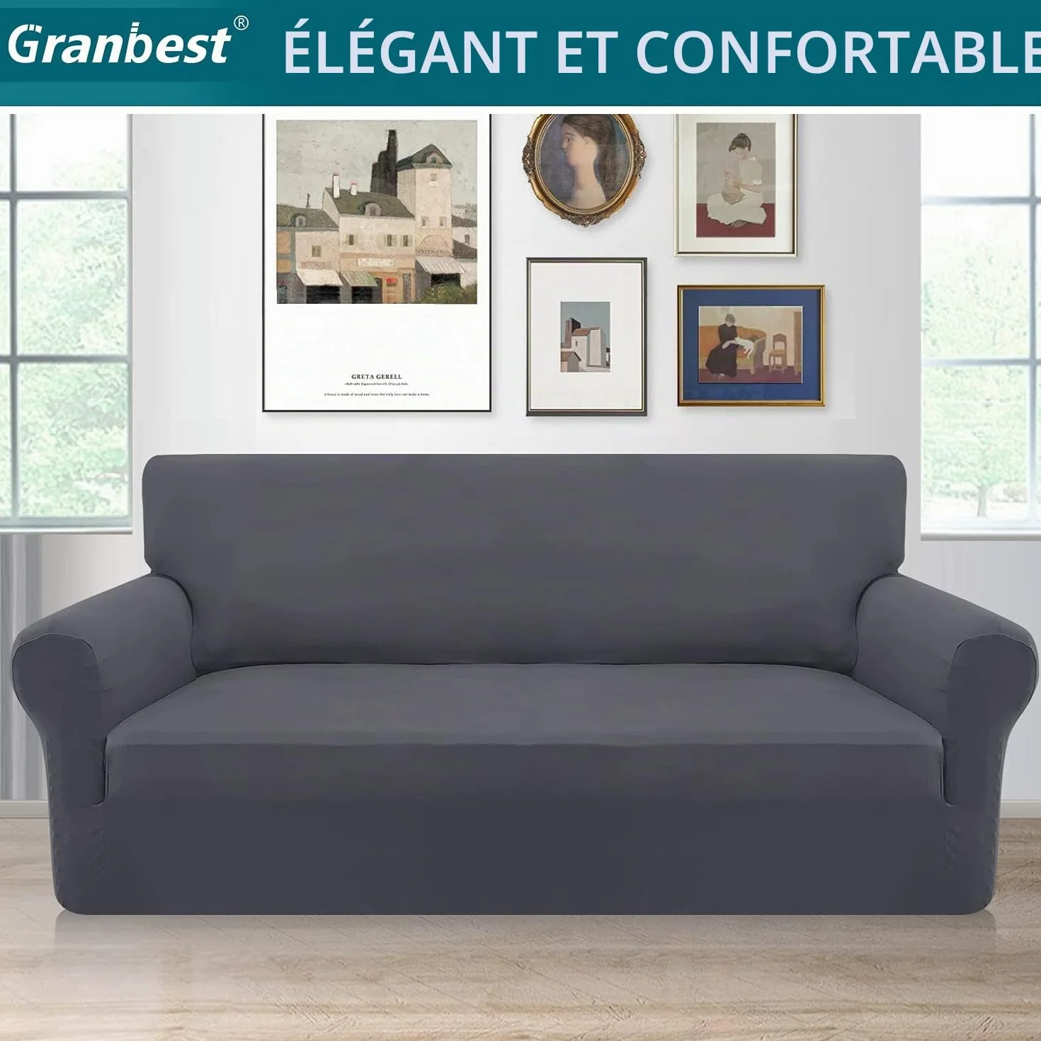 Granbest Housse de Canapé Extensible 3 Places Super Douce Élasthanne Protection Meubles Fond Élastique Gris