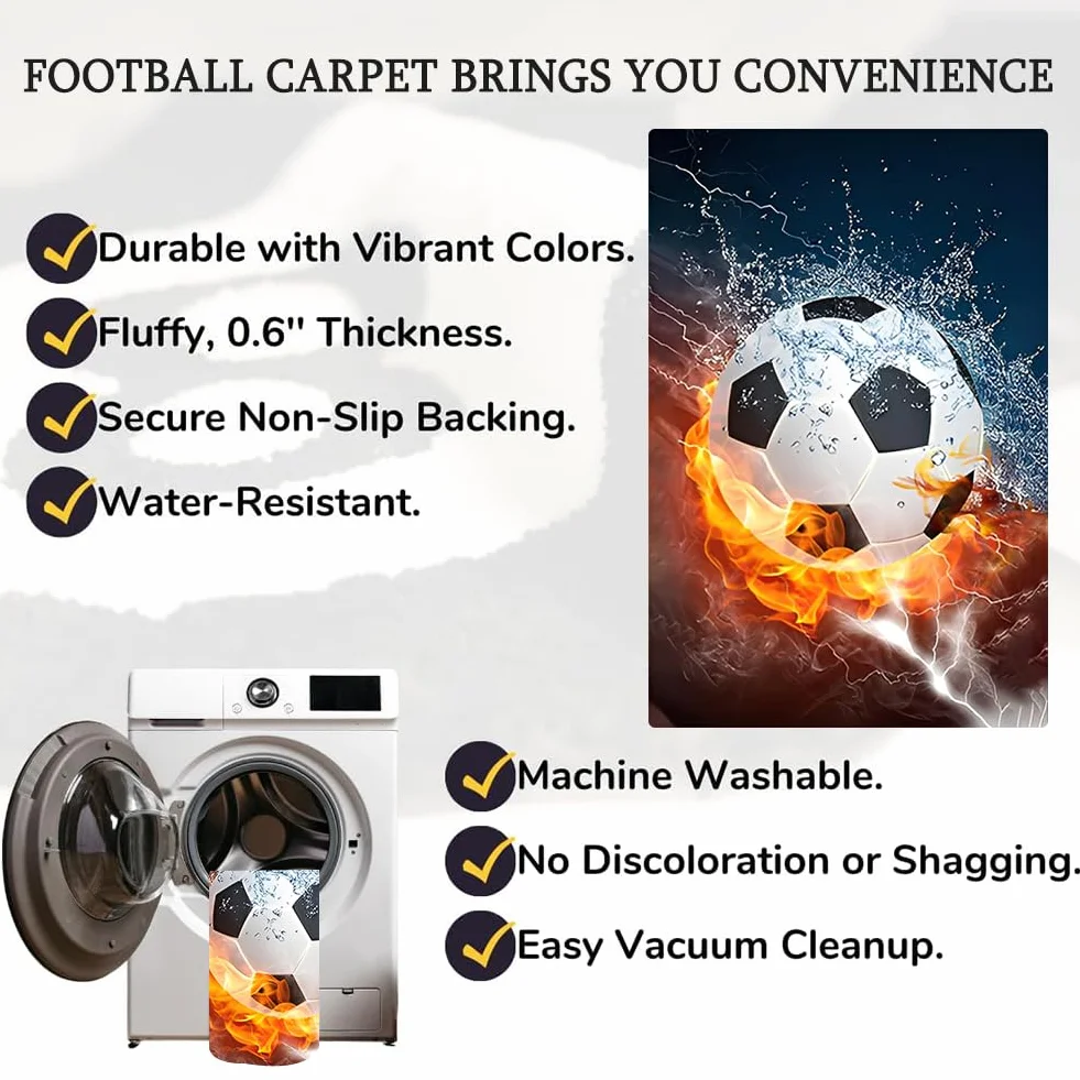 Tapis de Football Moquette Flamme Glace Motif Ballon Décoration Salon 80x120cm