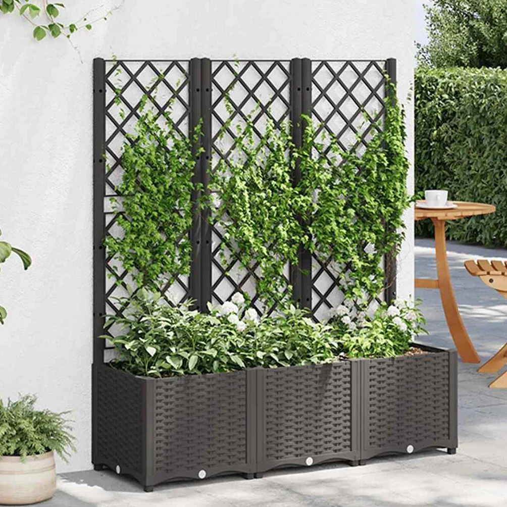 vidaXL Jardinière Treillis PP Noir 120x40x136 cm Bac Fleurs Terrasse Balcon