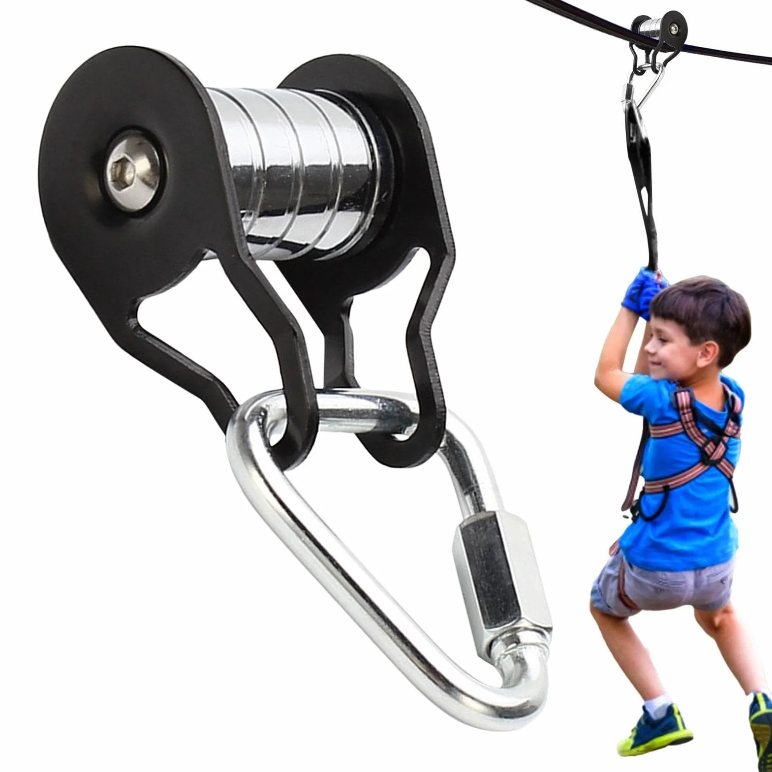 Poulie Slackline pour Enfants et Adults | Tyrolienne de Câble avec 5 Rouleaux | Tyrolienne de Sport en Plein Air, Glisse Facilement