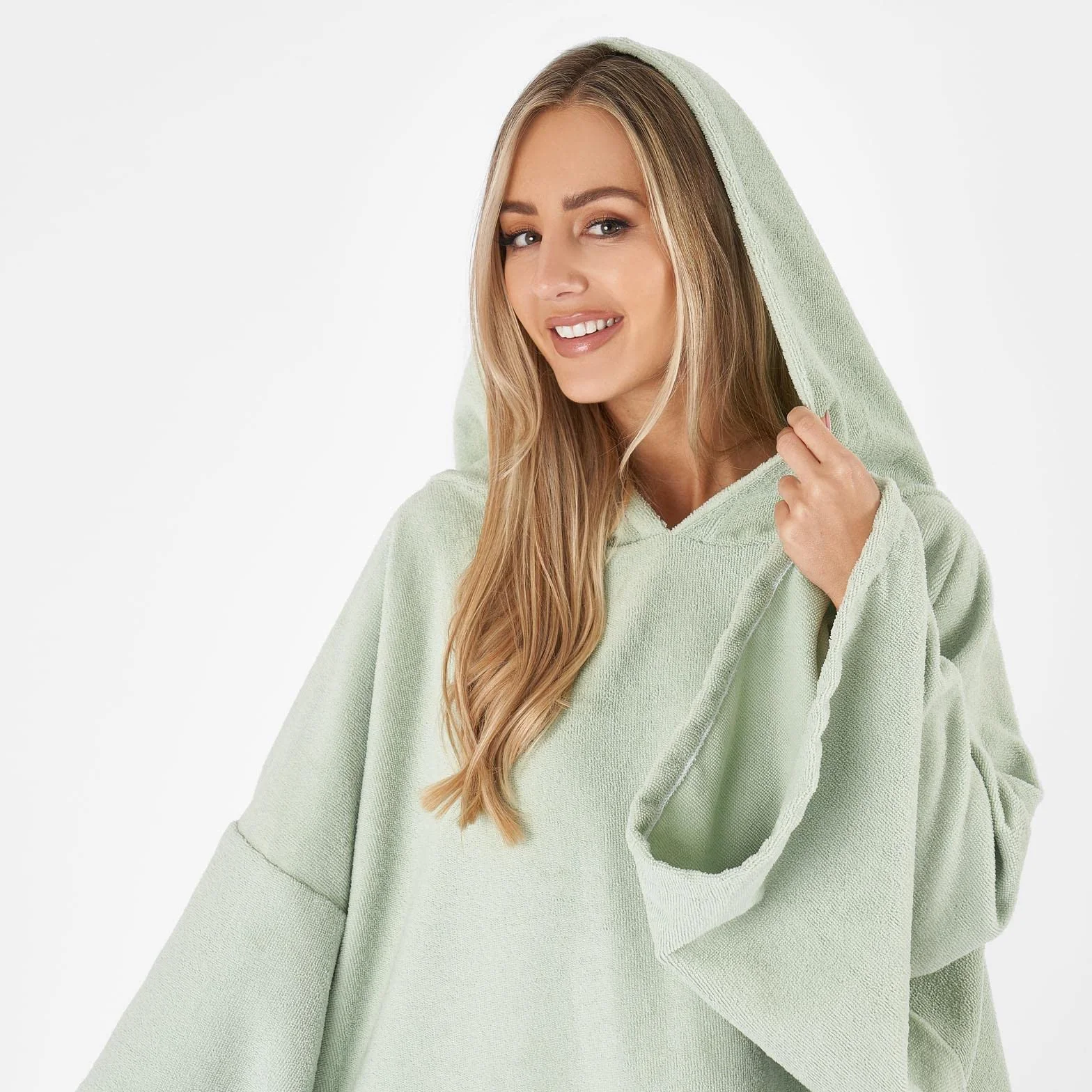 Brentfords Poncho à Capuche pour Adulte - Grande Serviette de Bain, de Natation, de Surf - en Microfibre absorbante à séchage Rapide - pour Homme et garçon - Vert Sauge