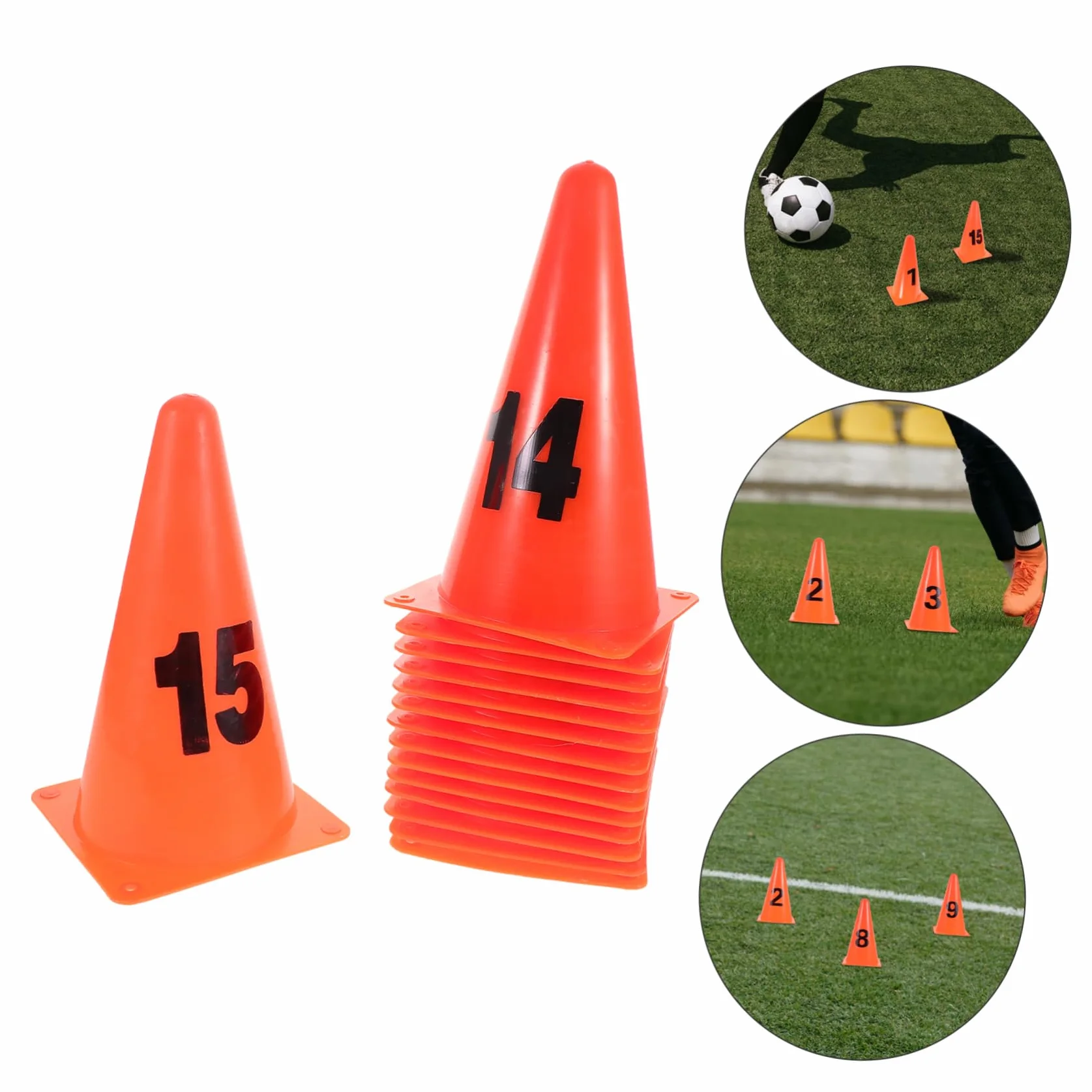 TOYANDONA Lot de 15 Cônes de Sport Blancs avec Logo Numérique Marqueurs pour Entraînement