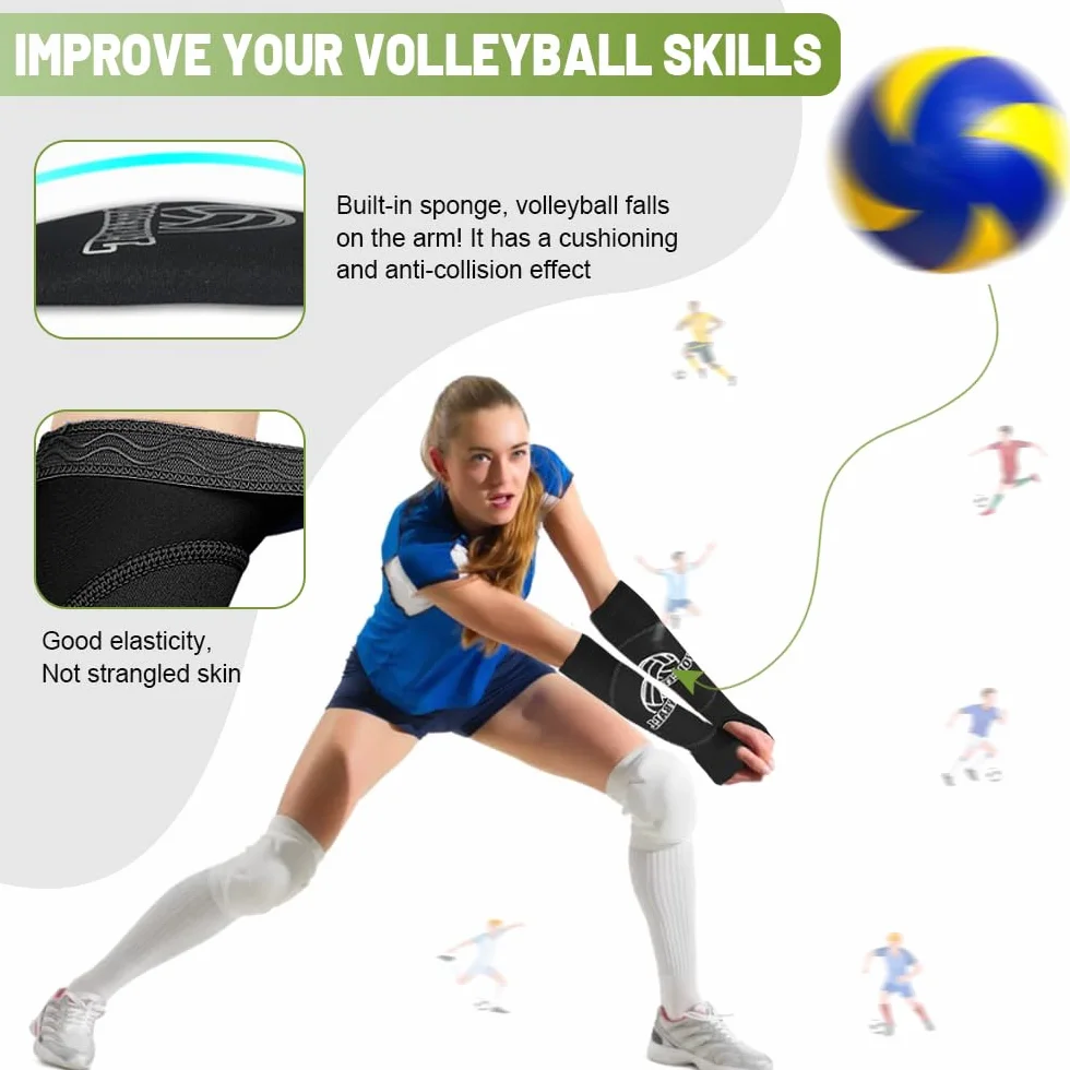 Manchon Volleyball Manchette, Protection Avant Bras Volleyball Sleeves, Compression Arm Sleeves avec Rembourrage - Noir