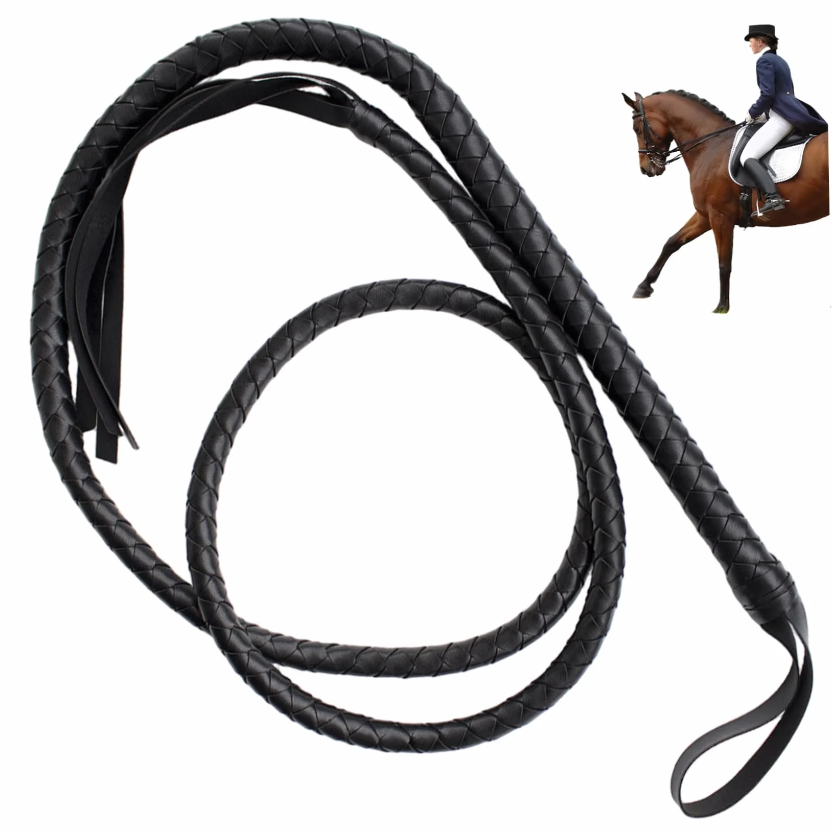 Fouet de Cheval en Cuir de 75 Pouces Long, léger et Confortable avec poignée antidérapante, Fouet équestre