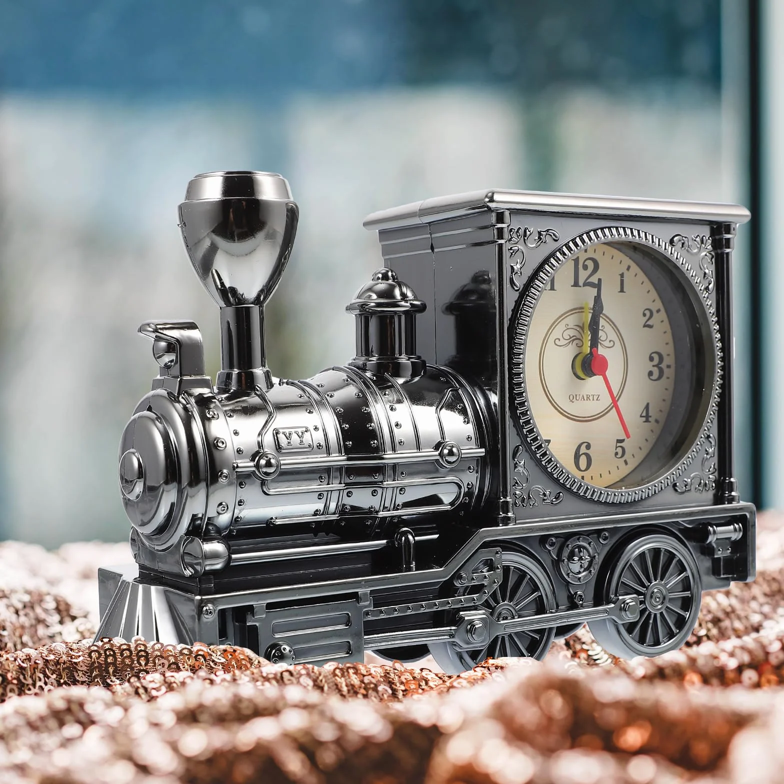 VOSAREA Décoration Table Figurine Train Réveil Horloge Digitale Modèle Train D'époque Steampunk Décor Rétro